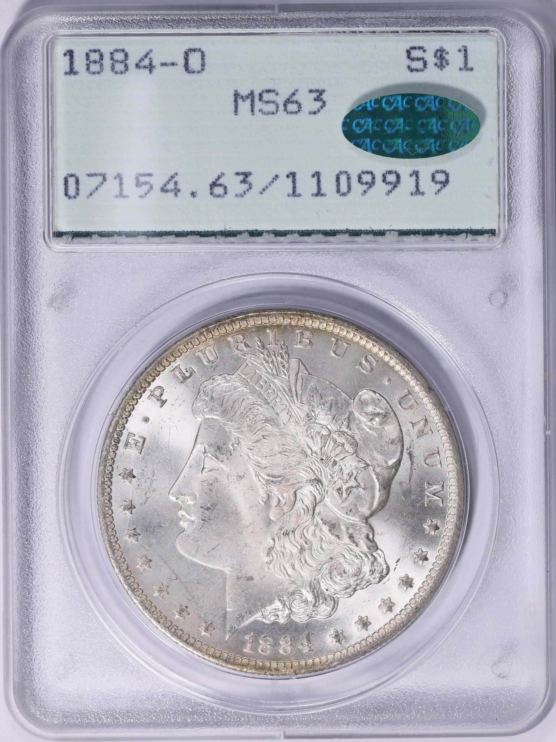 1884-O Morgan Silver Dollar PCGS MS-63 (CAC Green) OGH (1st Gen