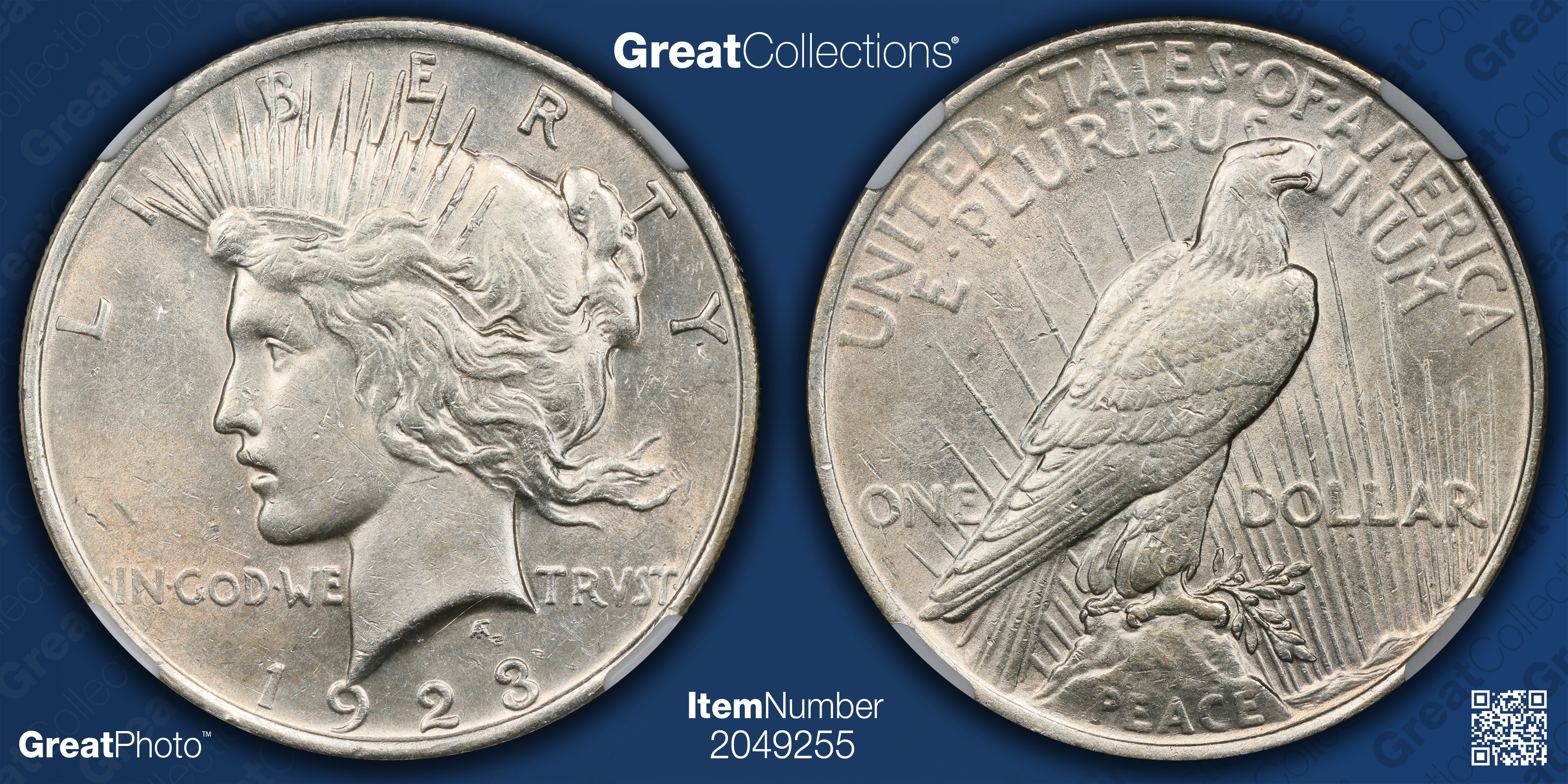 1923 Peace Silver Dollar NGC AU-55 (Item 2049255) | GreatCollections ...