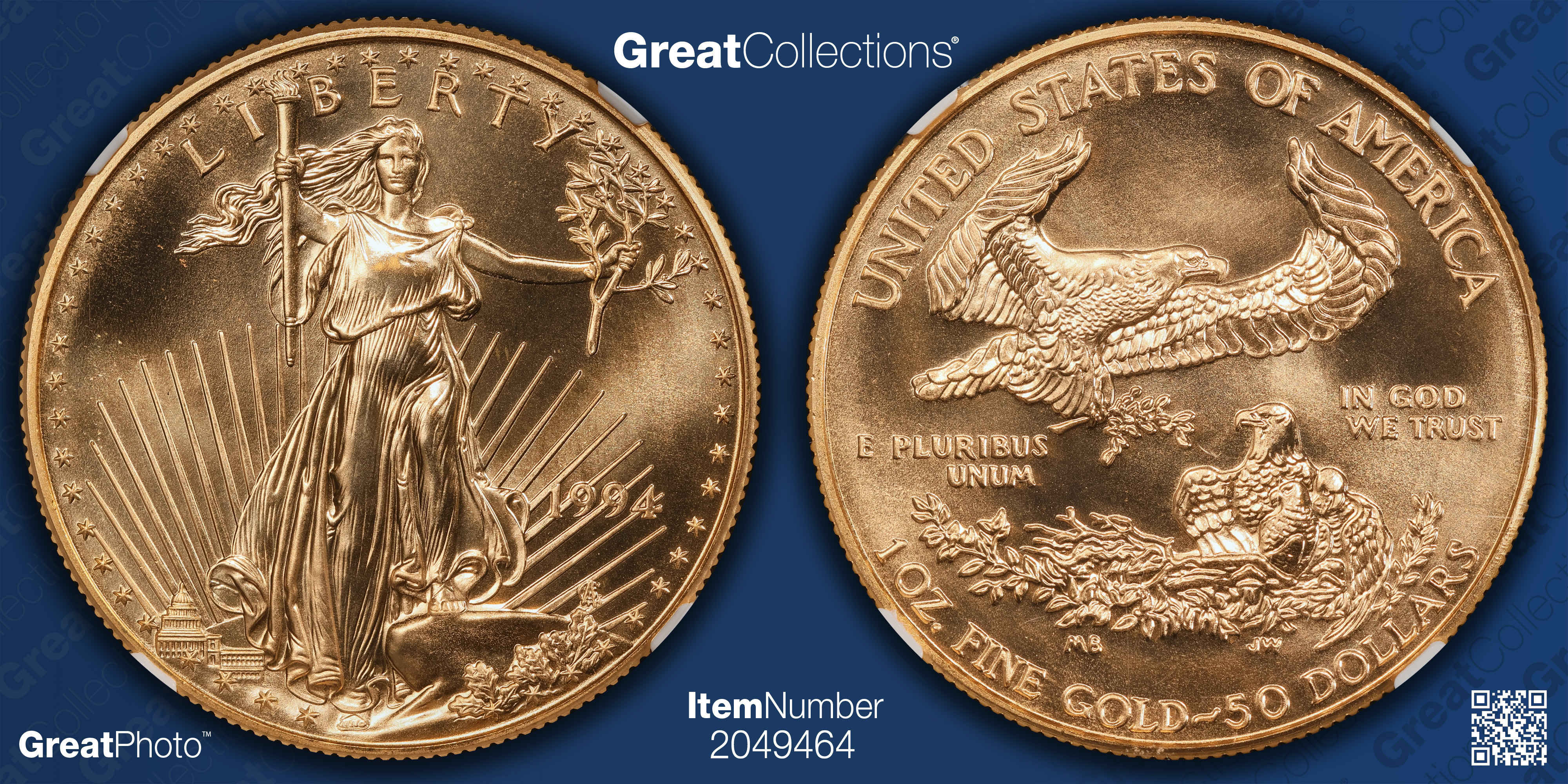 1994 $50 One-Ounce Gold American Eagle NGC MS-70 PL (Anna Escobedo