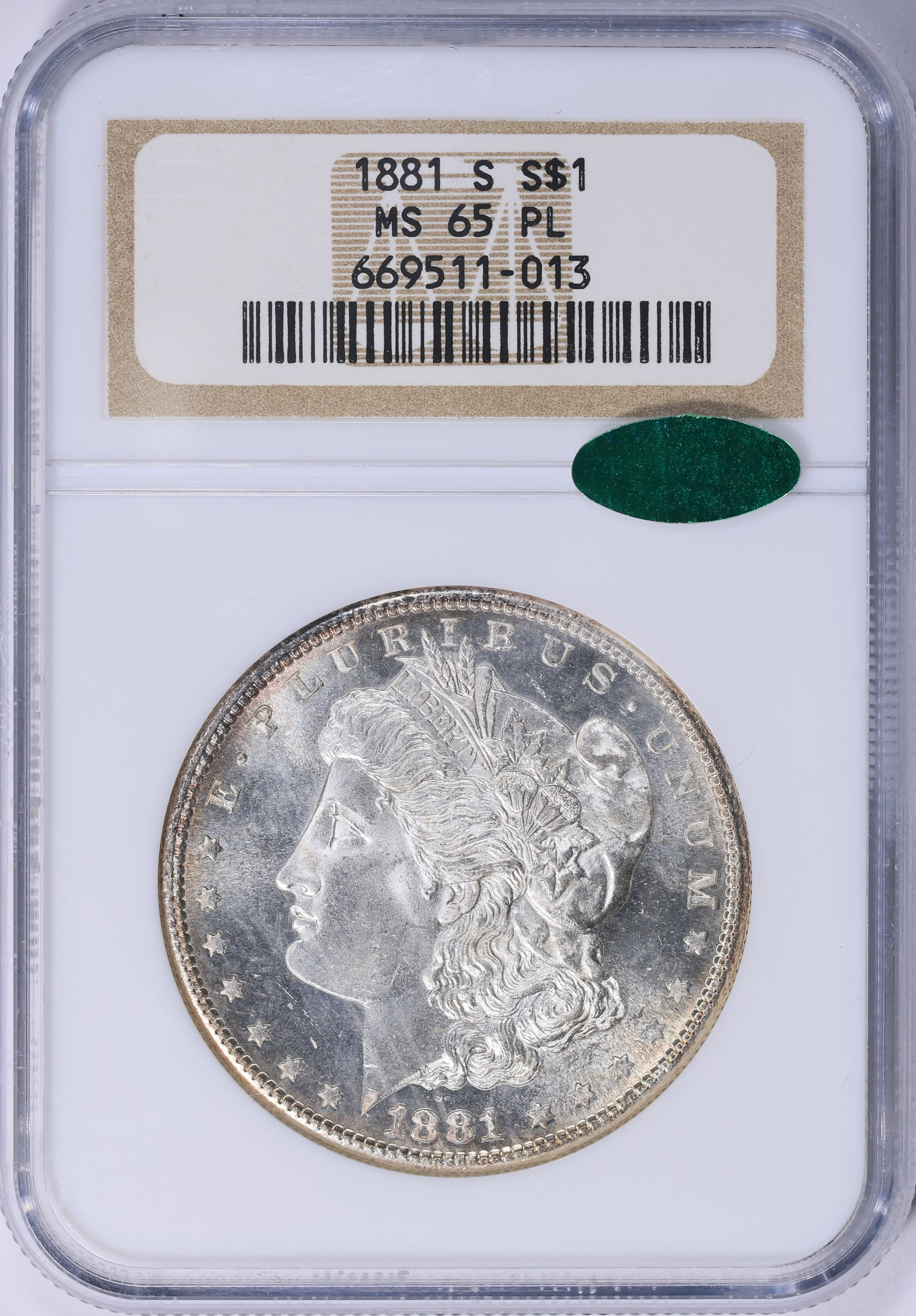 1881-S Morgan Silver Dollar NGC MS-65 PL (CAC Green) (Item 2049563