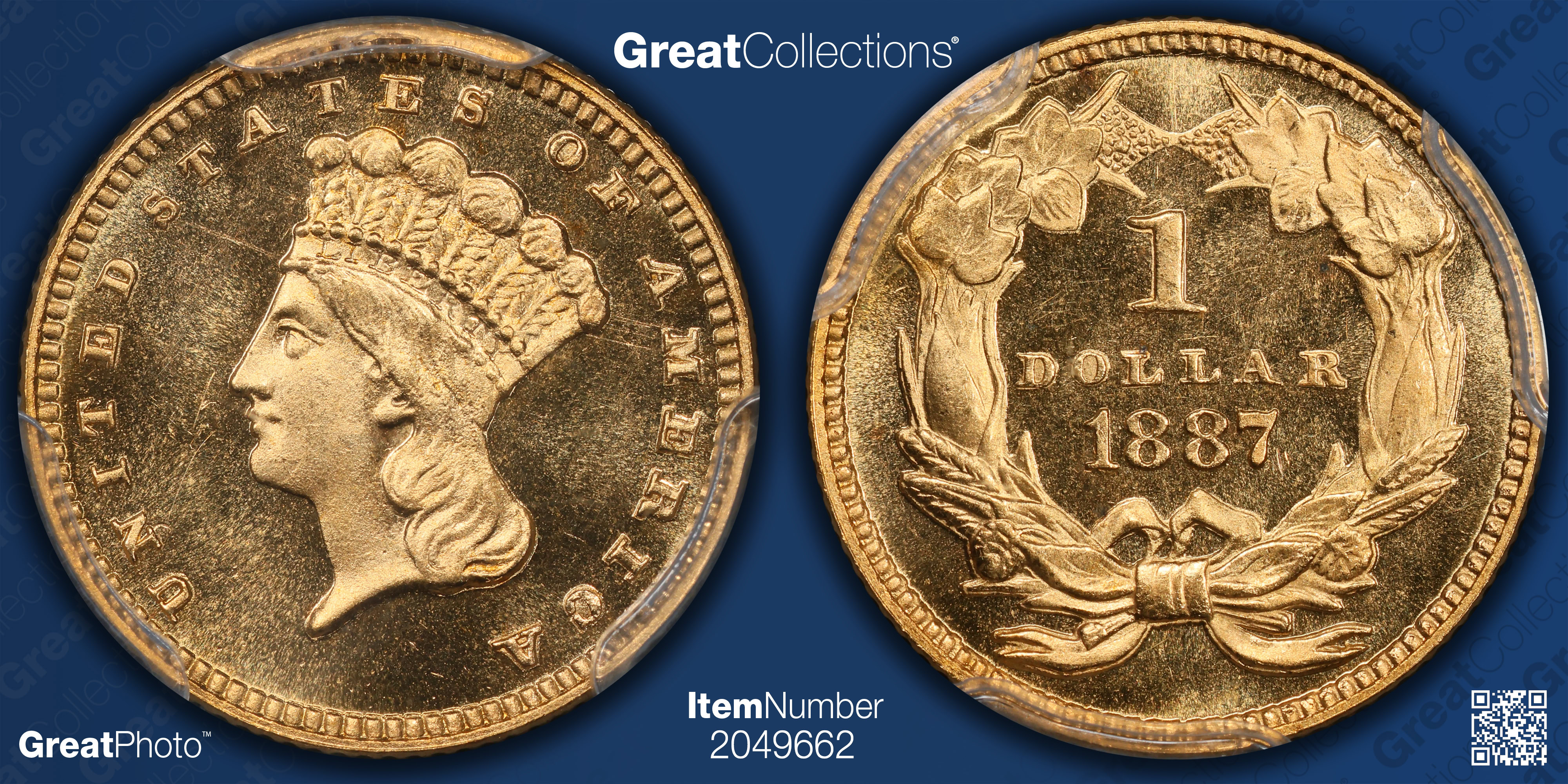 1887 Indian Princess Gold Dollar JD-1 Date Right PCGS Proof-65