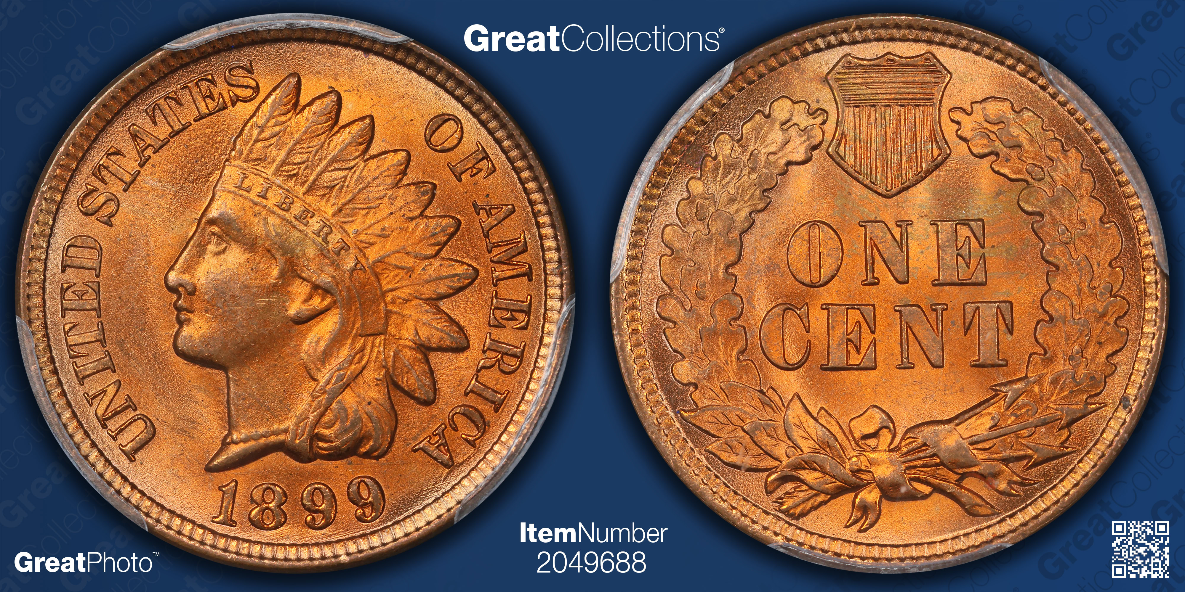 1899 Indian Cent PCGS MS-64 RD (CAC Green) (Item 2049688