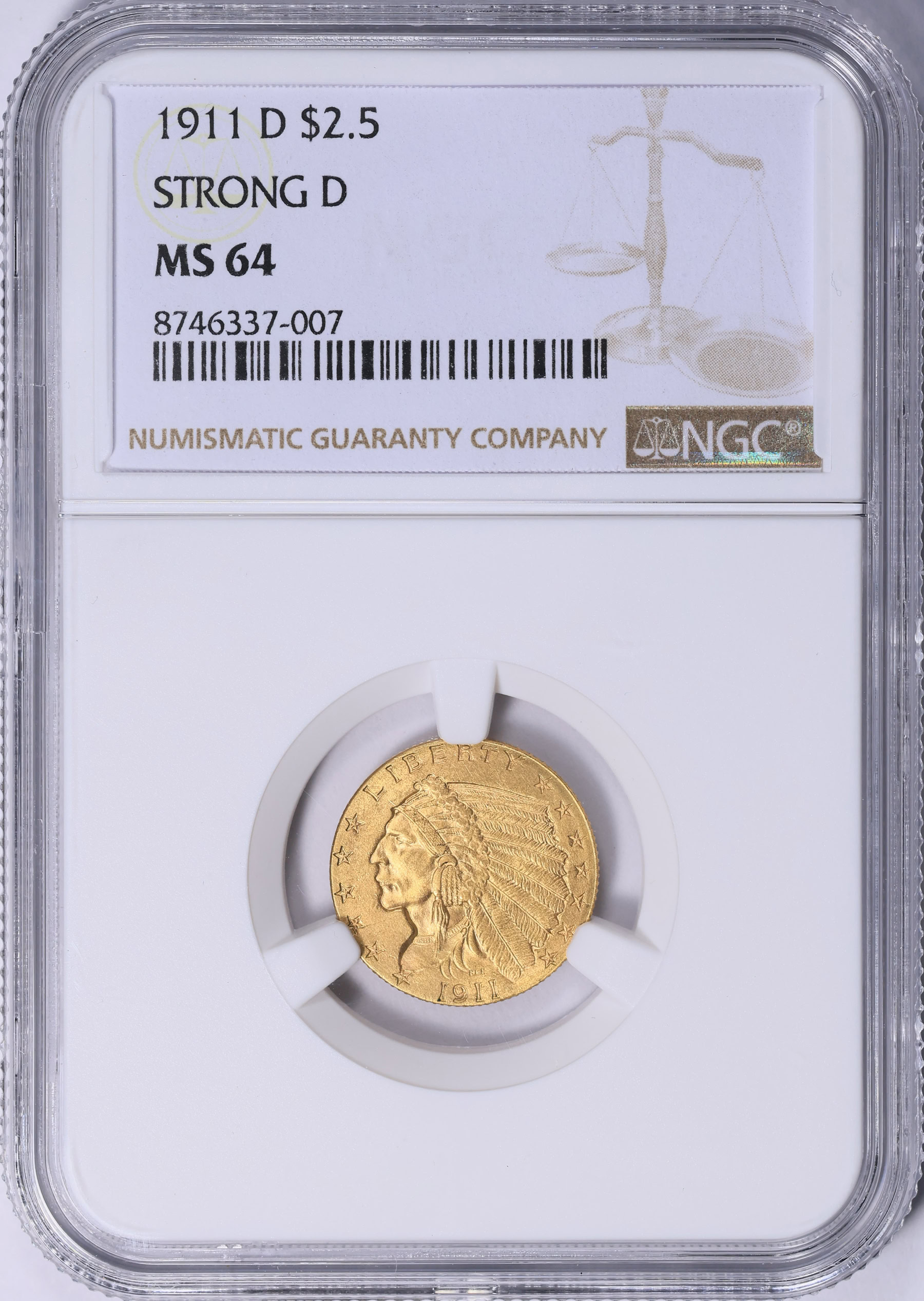 1911-D Indian Gold Quarter Eagle Strong D NGC MS-64 (Item 2049814