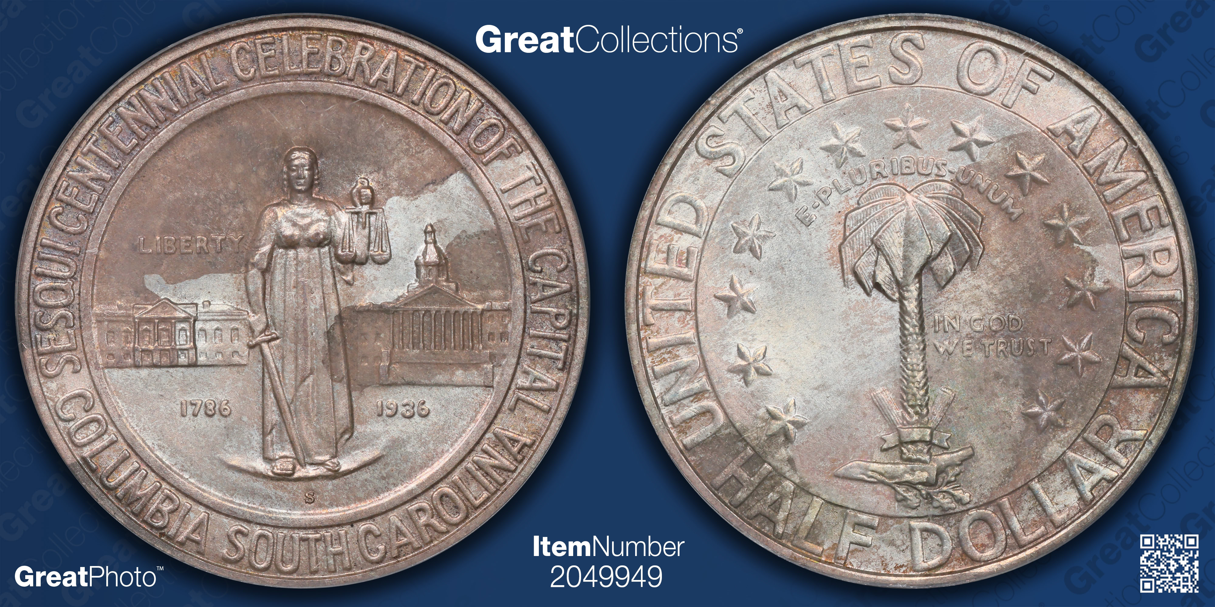 1936-S Columbia, South Carolina, Sesquicentennial Half Dollar PCGS MS ...