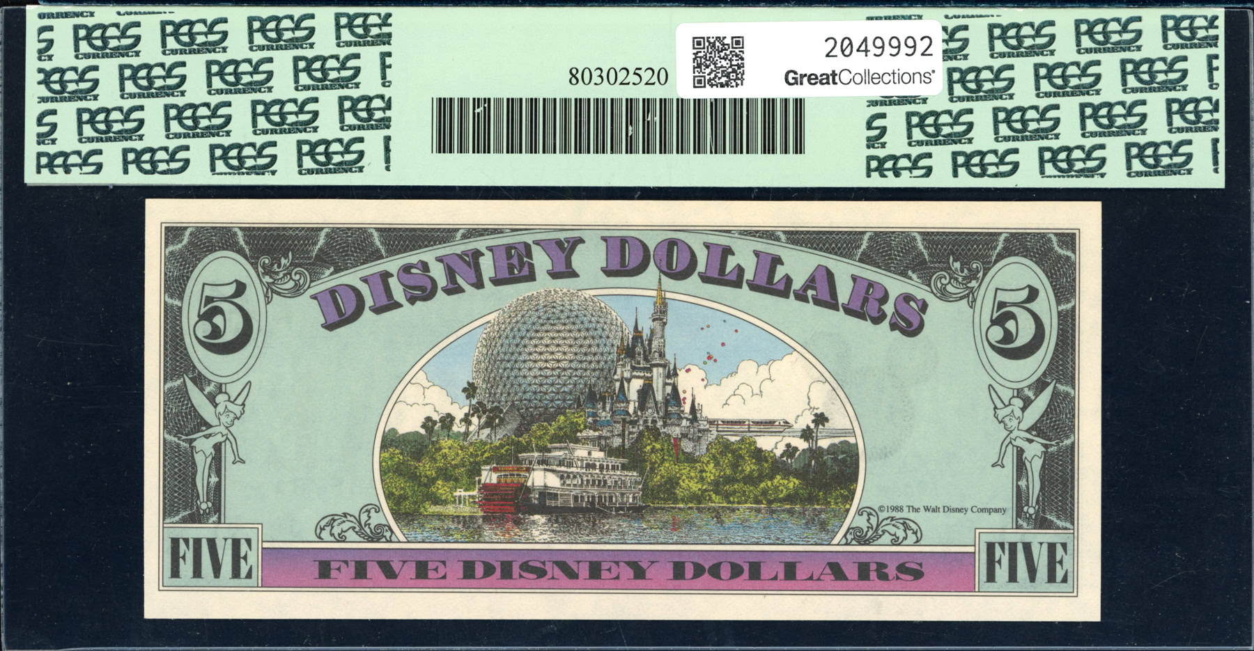1989 Disneyland $5 Disney Dollar Goofy / View of Walt Disney World