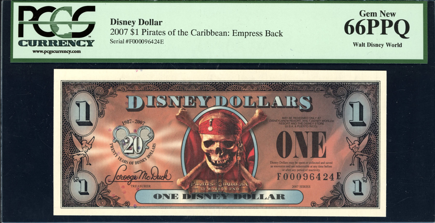 2007 Disney World $1 Disney Dollar Note At World's End / Empress