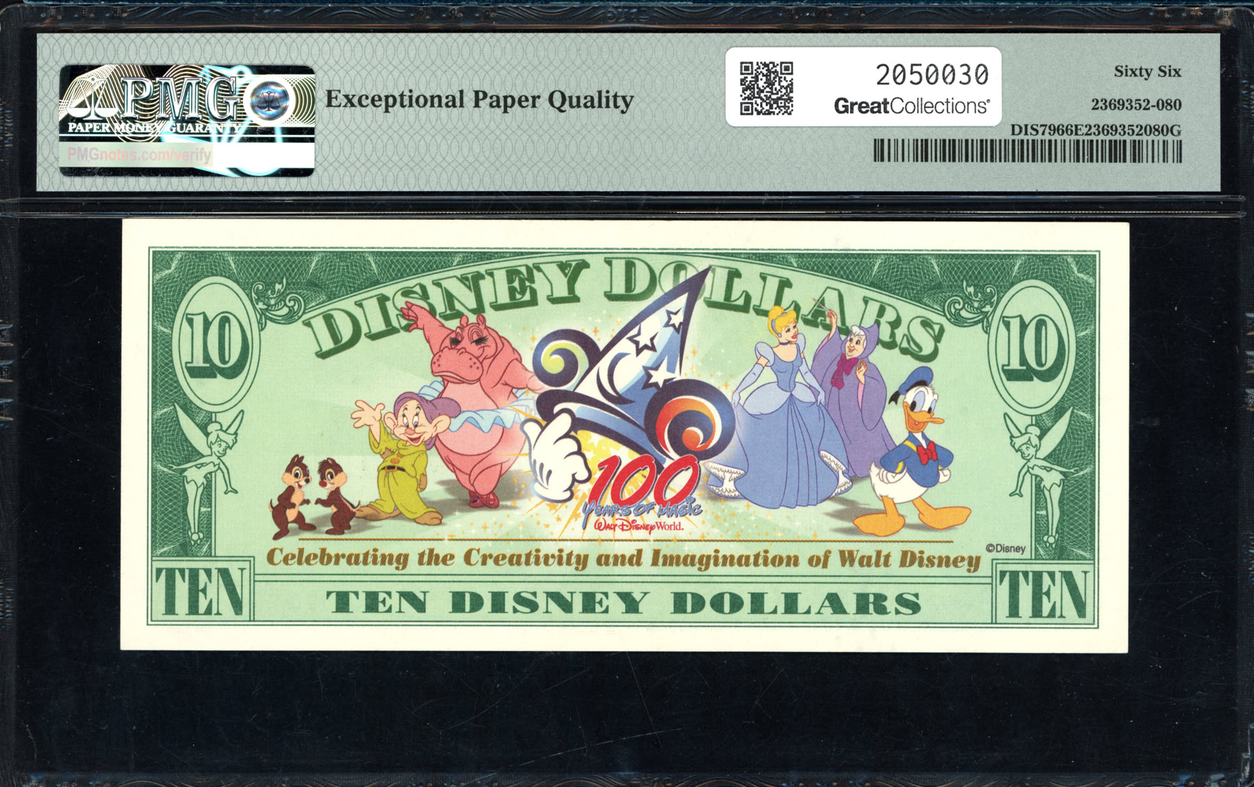 Disney Dollar ディズニー 1993 $1 Disney Dollar Mickey 65th Anniv. PMG 66 EPQ (DIS30