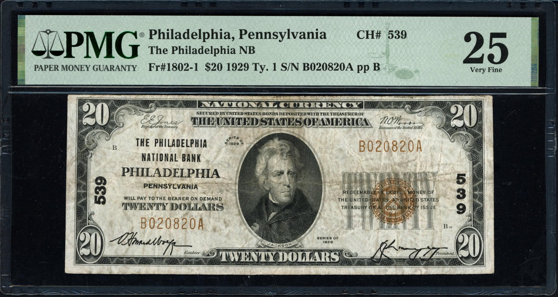 Fr. 1802-1 Philadelphia, Pennsylvania 1929 Type 1 $20 Note The