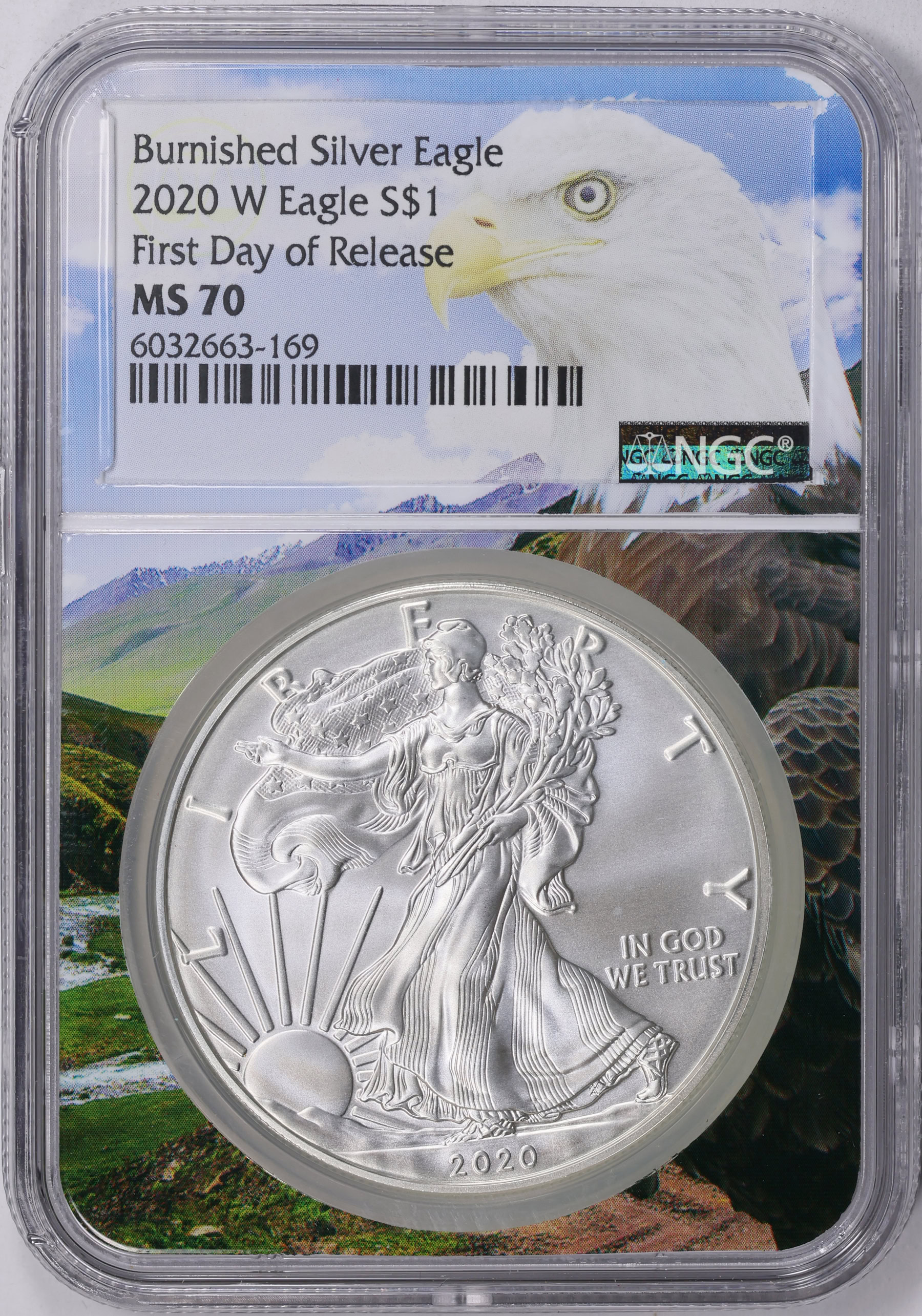 2020-W $1 Silver Eagle First Day of Release Burnished NGC MS-70