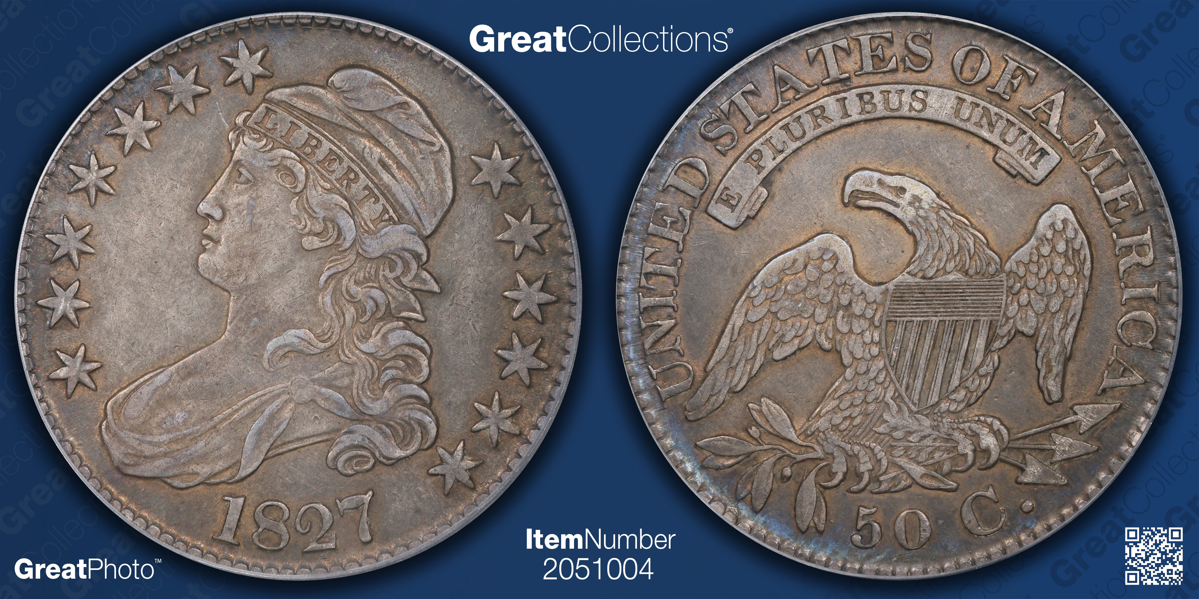 1827 Capped Bust Half Dollar Square Base 2 Overton 104 PCGS XF-40 (CAC ...