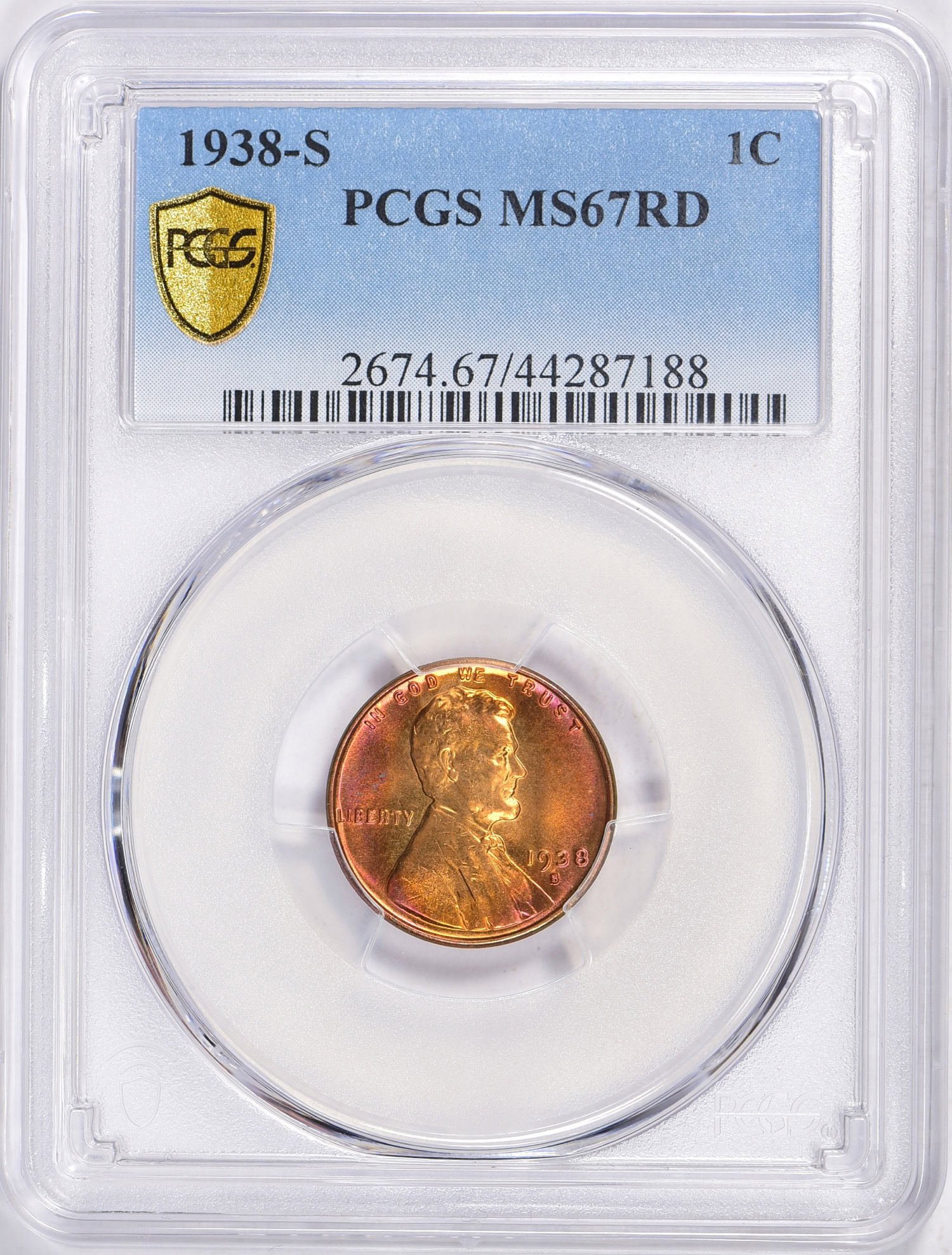 1938-S Lincoln Cent PCGS MS-67 RD (Toned) (Item 2051149