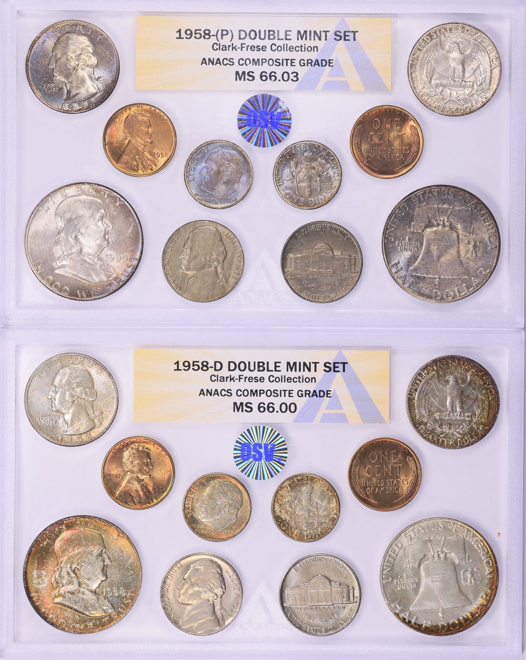 1958 U.S. Mint Double Mint Set ANACS Composite Grades MS-66.03