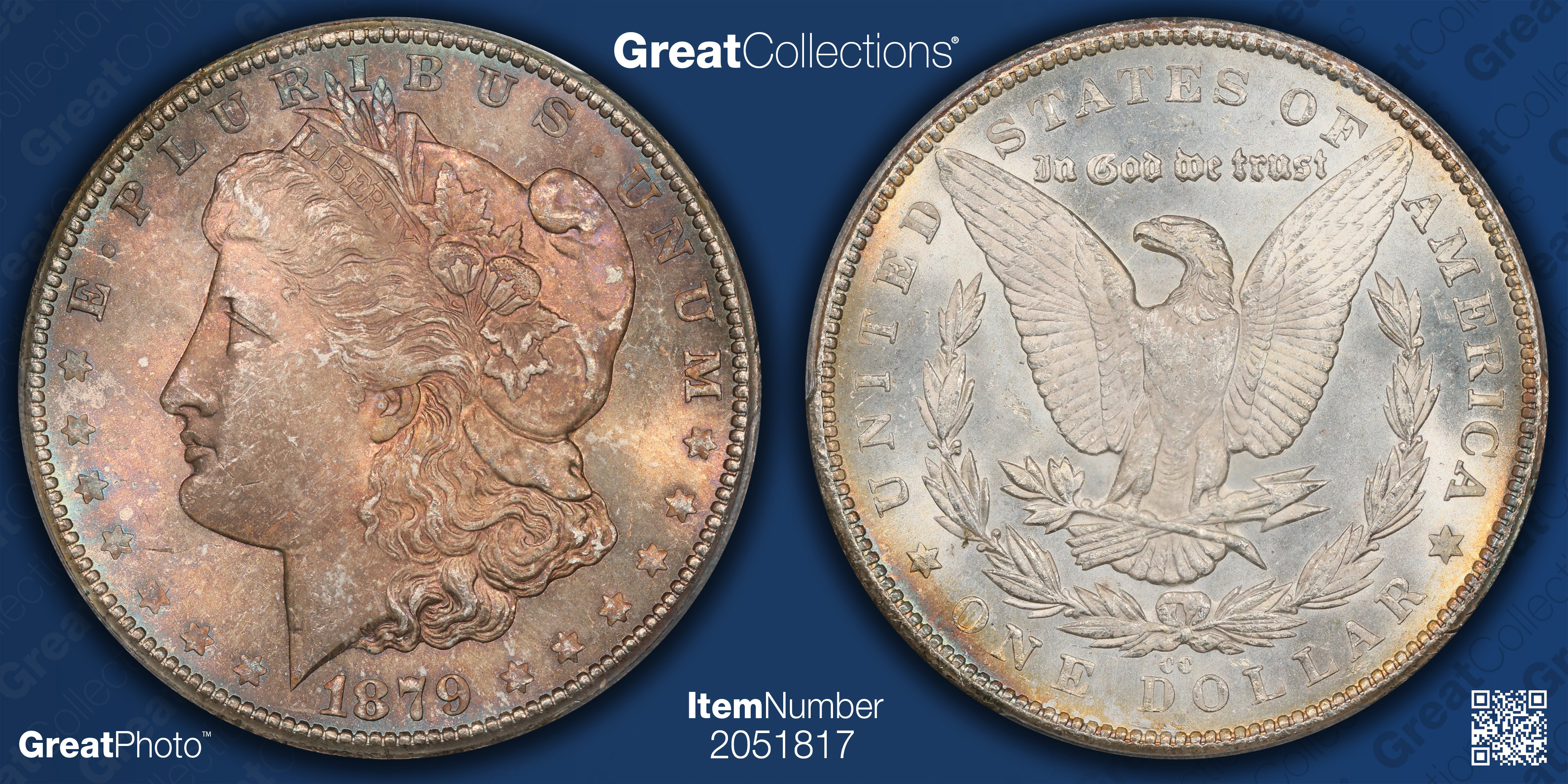 1879-CC Morgan Silver Dollar PCGS MS-64+ (CAC Green) (Toned) (Item