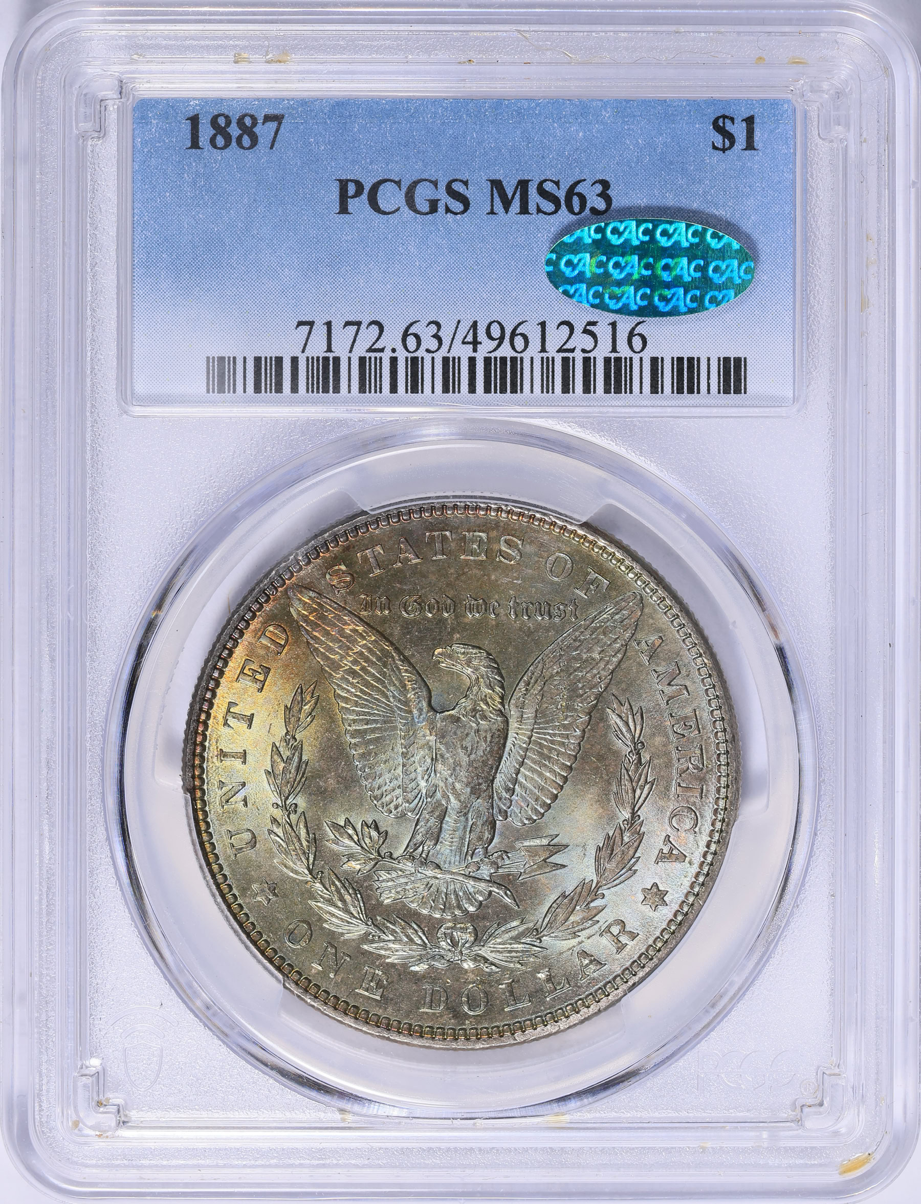 1887 Morgan Silver Dollar PCGS MS-63 (CAC Green) (Toned) (Item