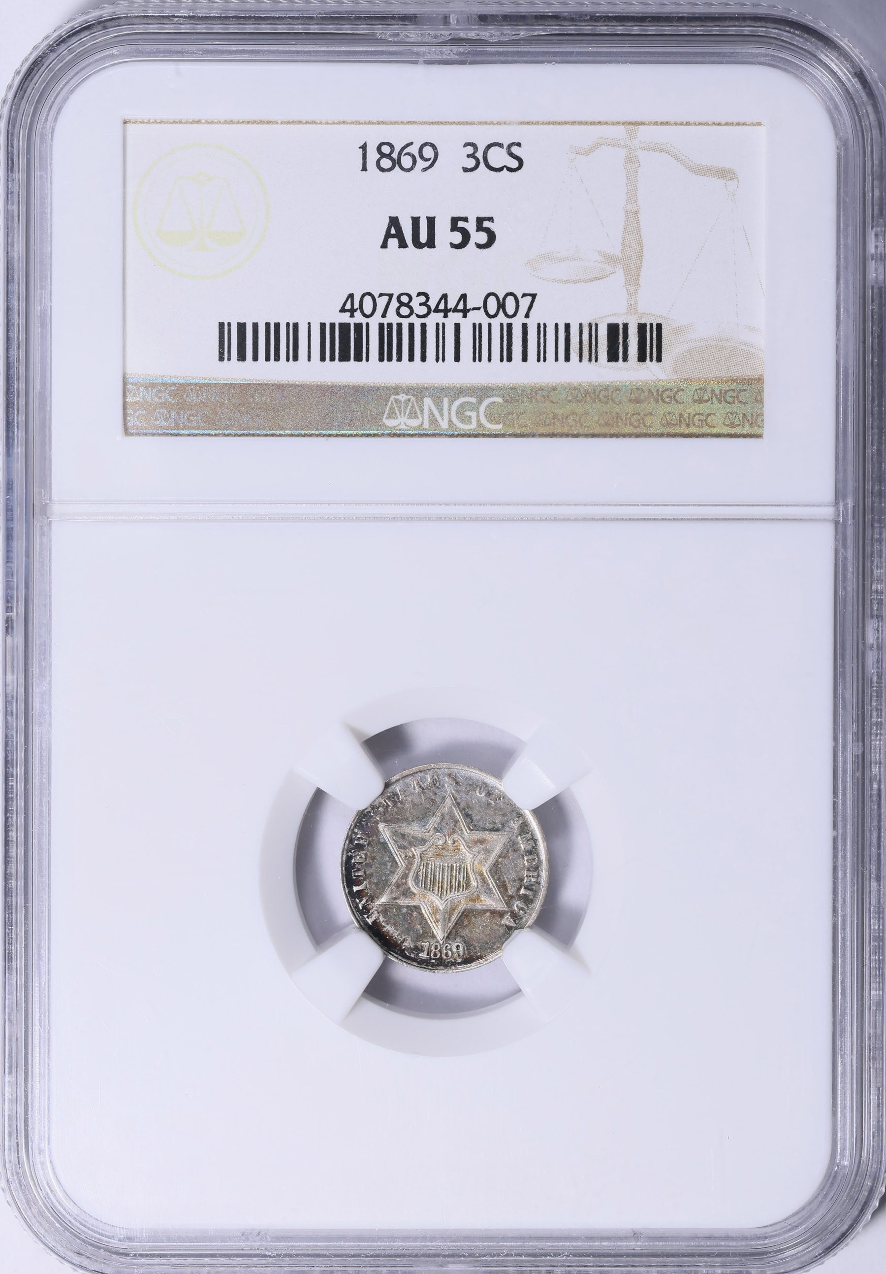 Tom　　REGAL worth coiiection 1869/8 Silver Three-Cent Piece NGC AU-55 (Toned) (Item 2053480