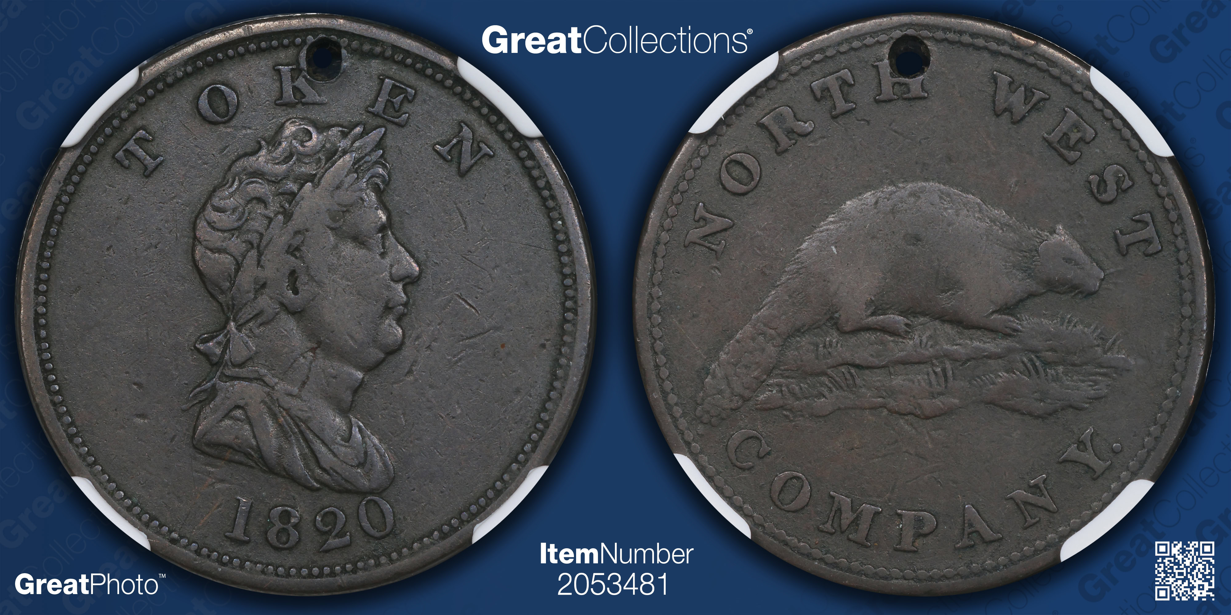 Canada 1820 Northwest Company Token Holed FT-10B NGC VF-35 BN