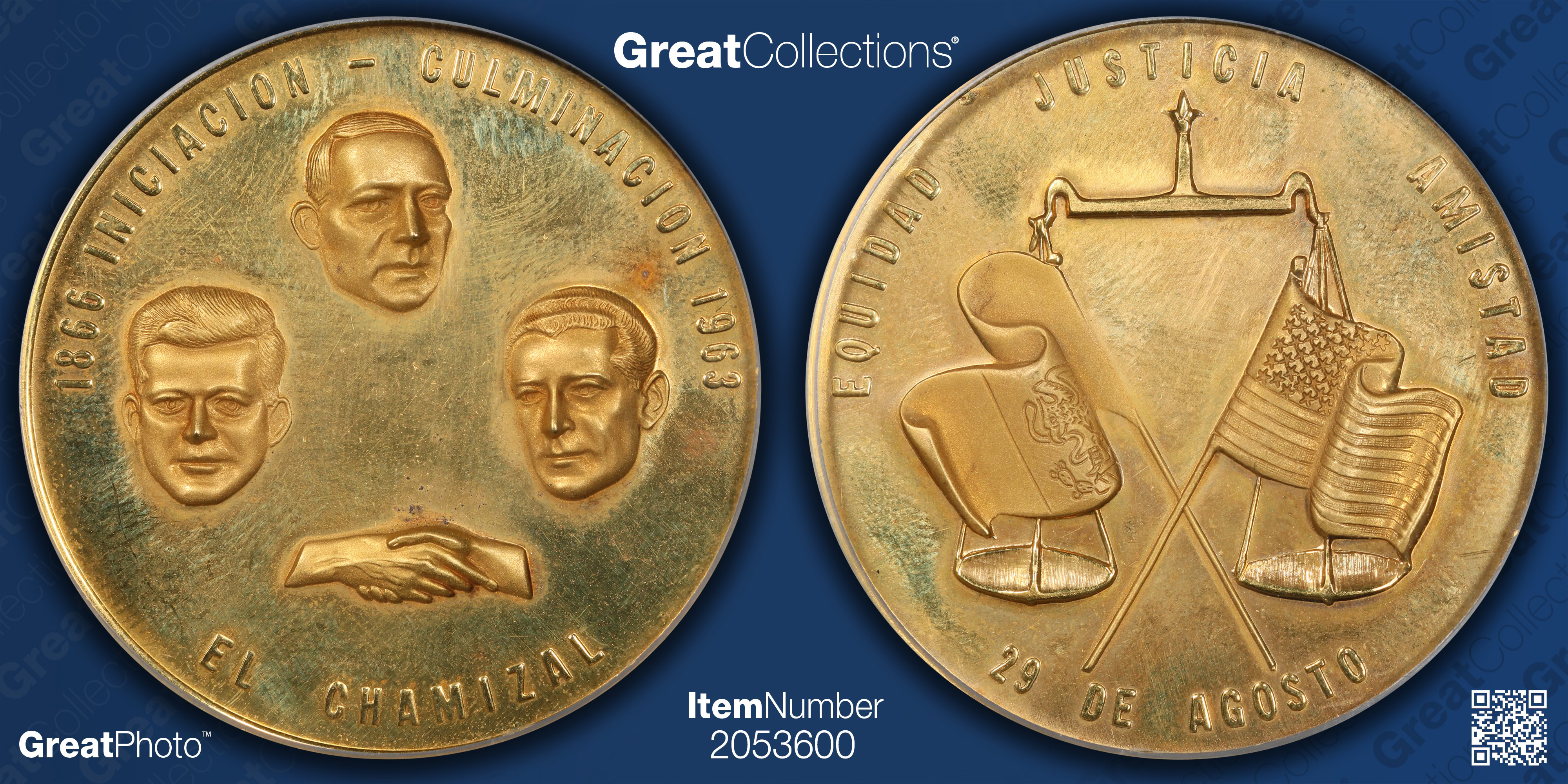 Mexico 1963 Gold 42mm Recovery of Chamizal Medal PCGS SP-64 (AGW