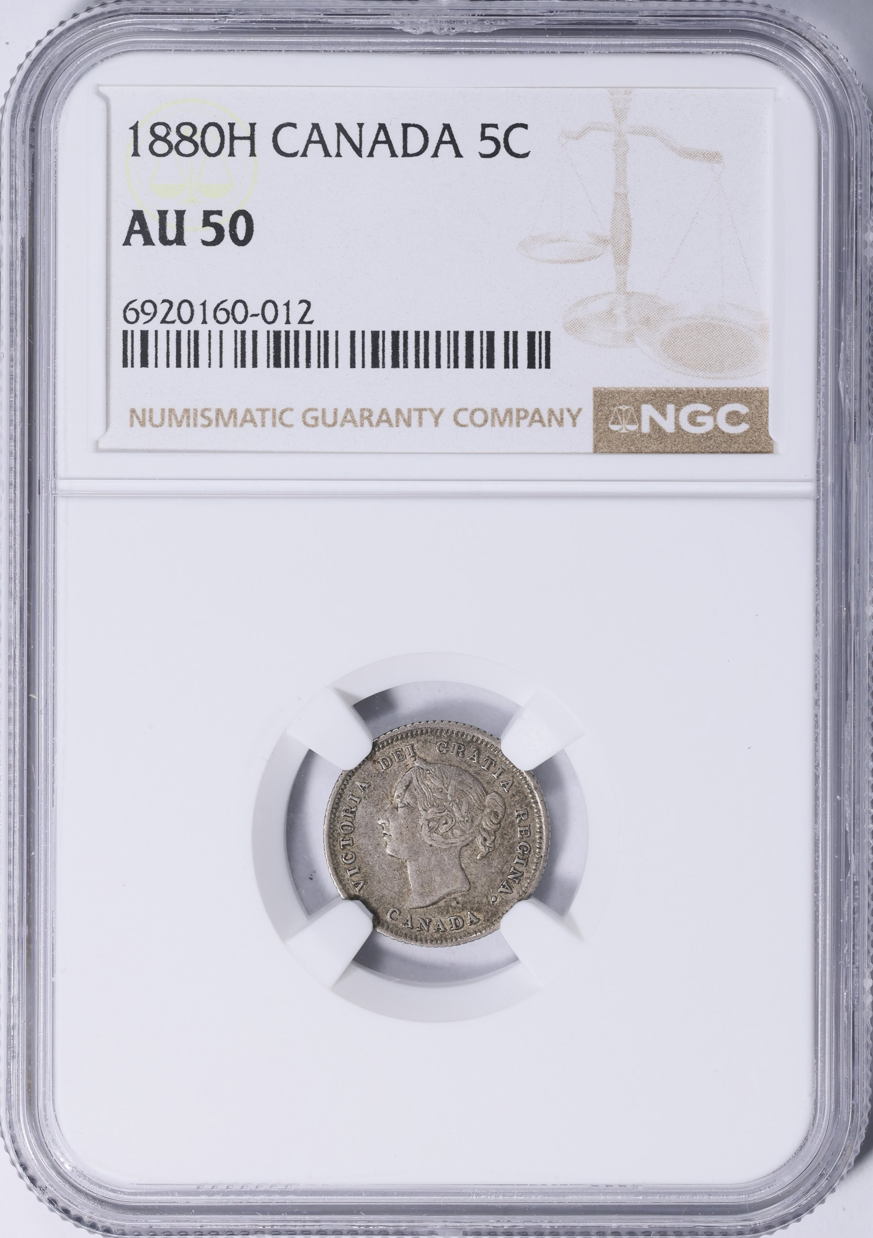 Canada 1880-H Silver 5 Cents KM-2 NGC AU-50 (Item 2053997