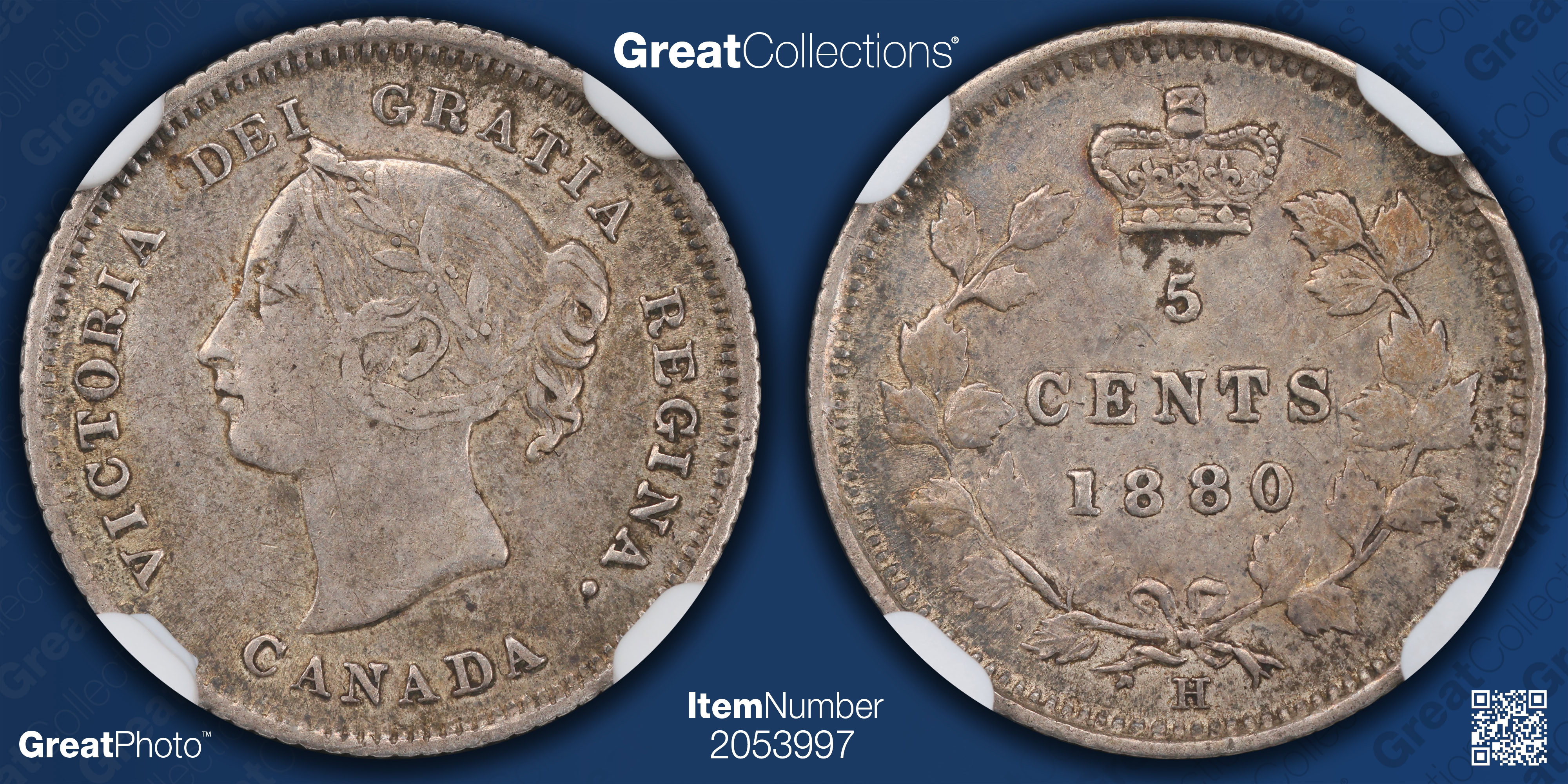 Canada 1880-H Silver 5 Cents KM-2 NGC AU-50 (Item 2053997