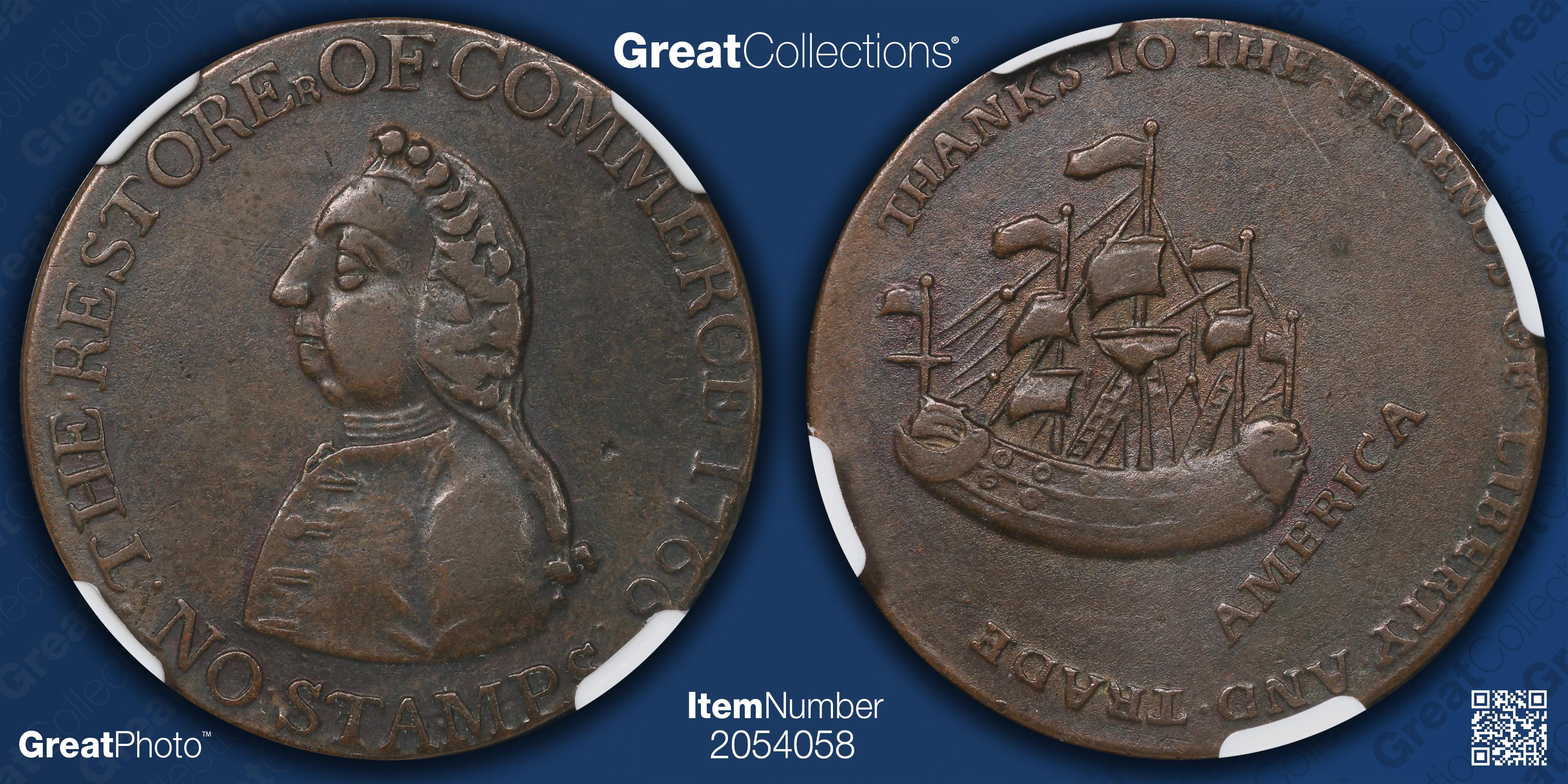 1766 1/2 Penny Copper William Pitt Token NGC XF-45 BN (Item