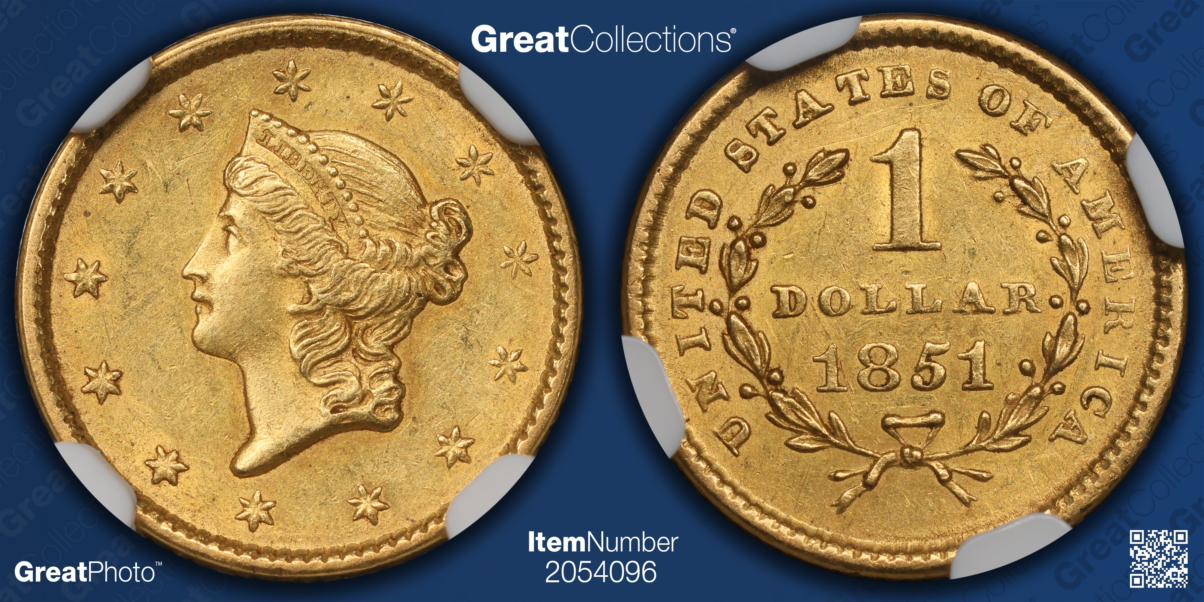 1851 Liberty Gold Dollar NGC AU-58 (CAC Green) (Item 2054096