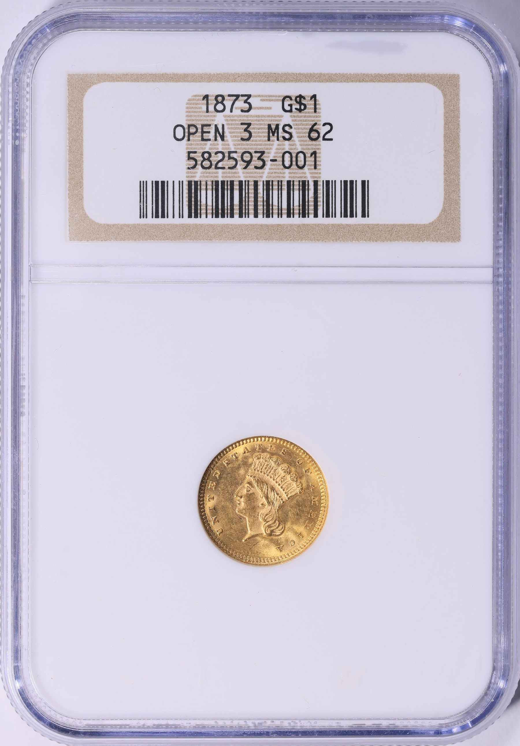 1873 Indian Princess Gold Dollar Open 3 NGC MS-62 (Item 2054117