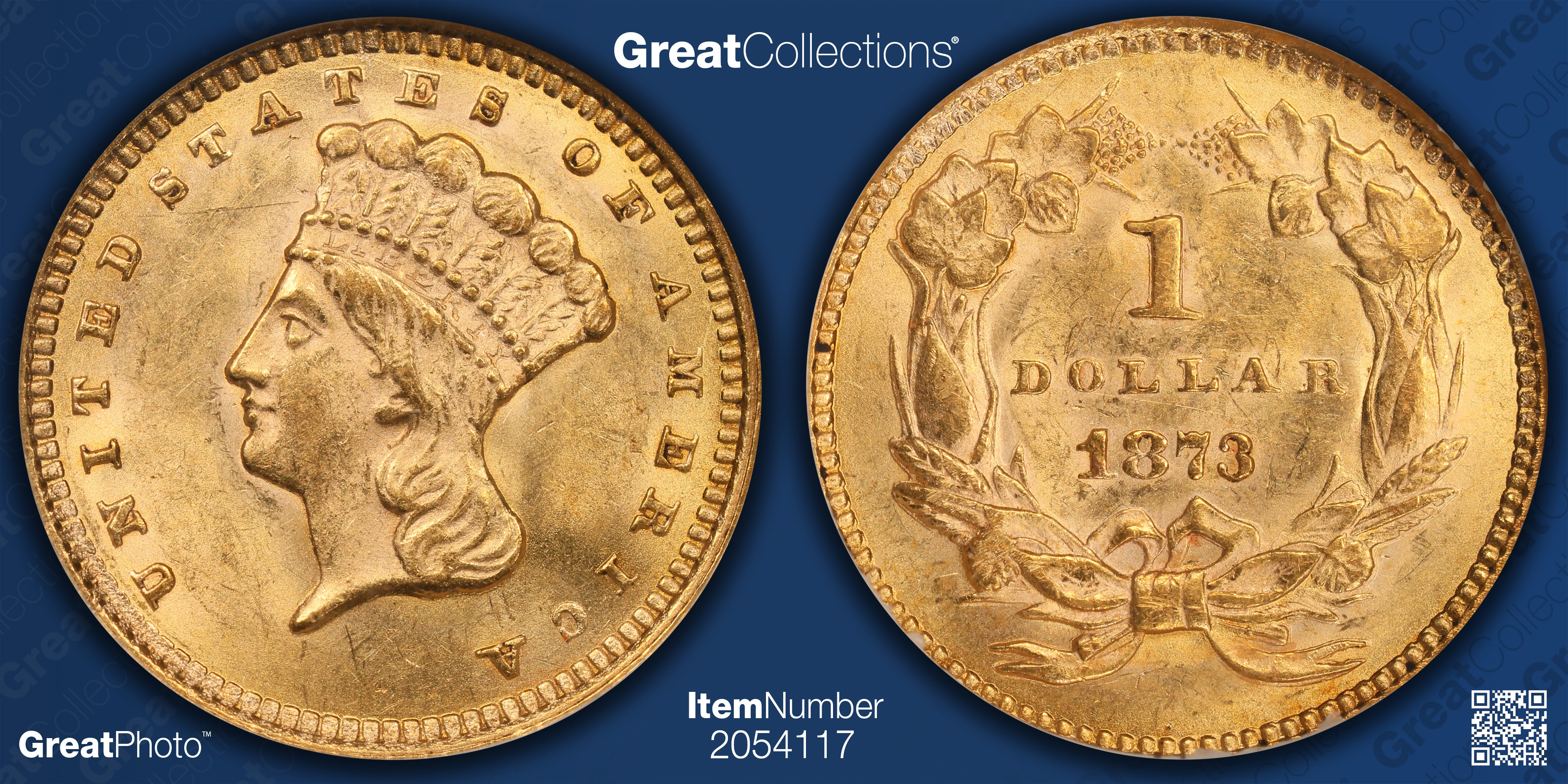 1873 Indian Princess Gold Dollar Open 3 NGC MS-62 (Item 2054117