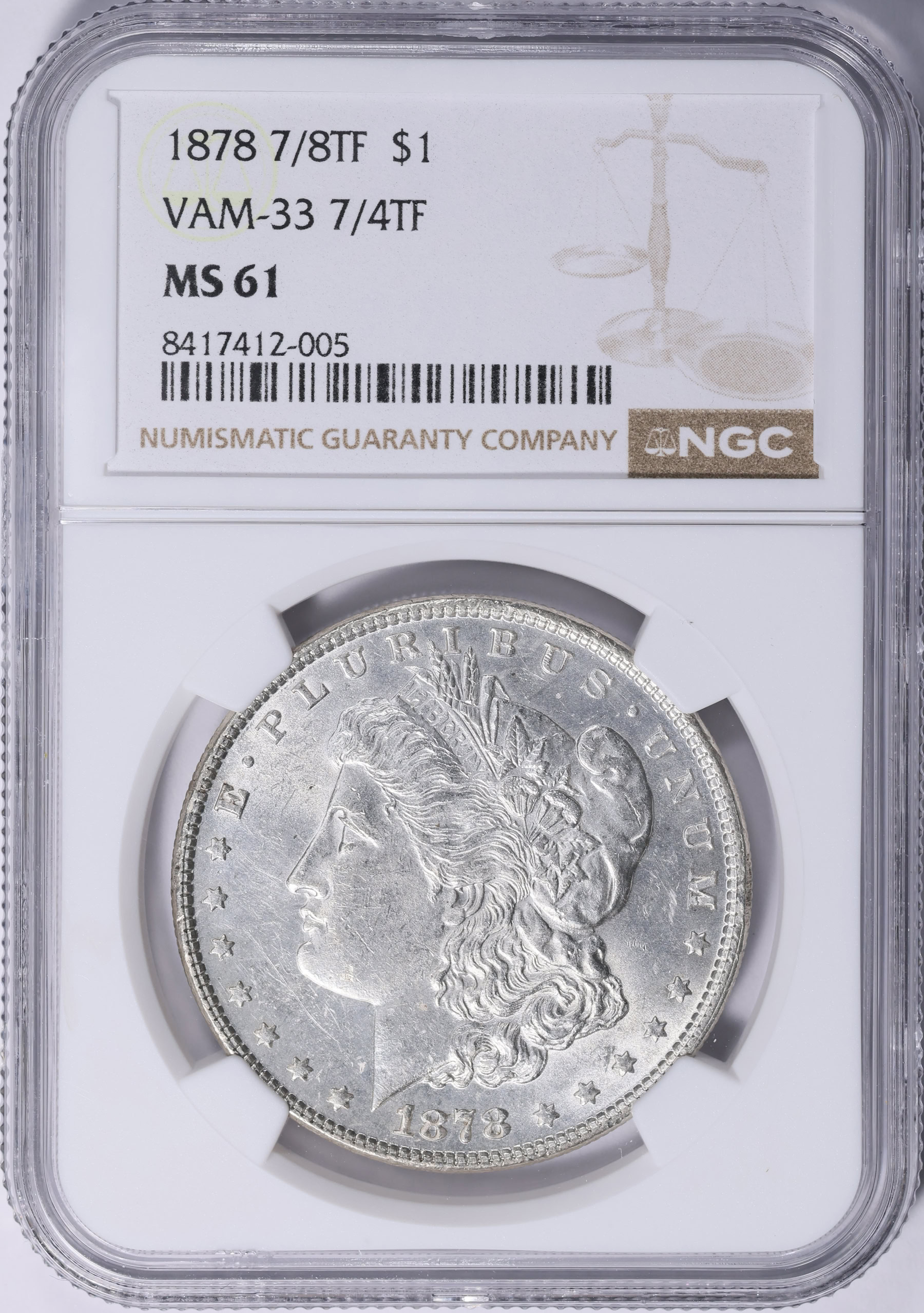 1878 7/8TF Morgan Silver Dollar 7/4TF VAM-33 NGC MS-61 (Item