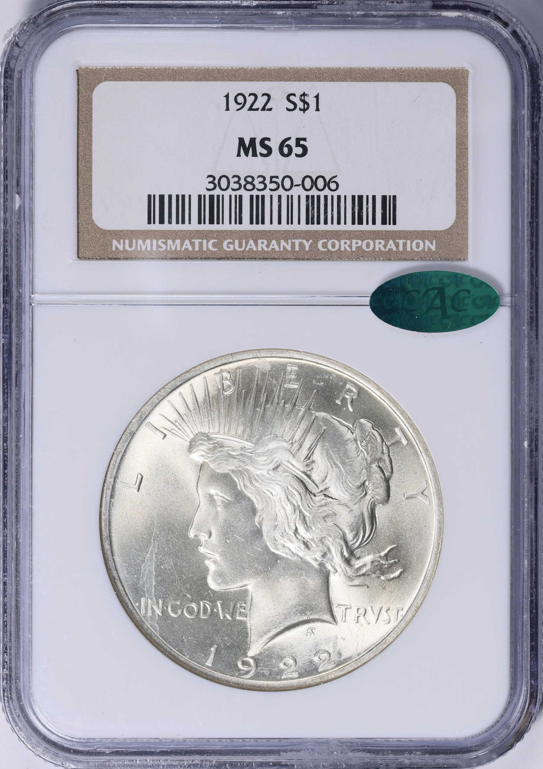 1922 Peace Silver Dollar NGC MS-65 (CAC Green) (Item 2054515