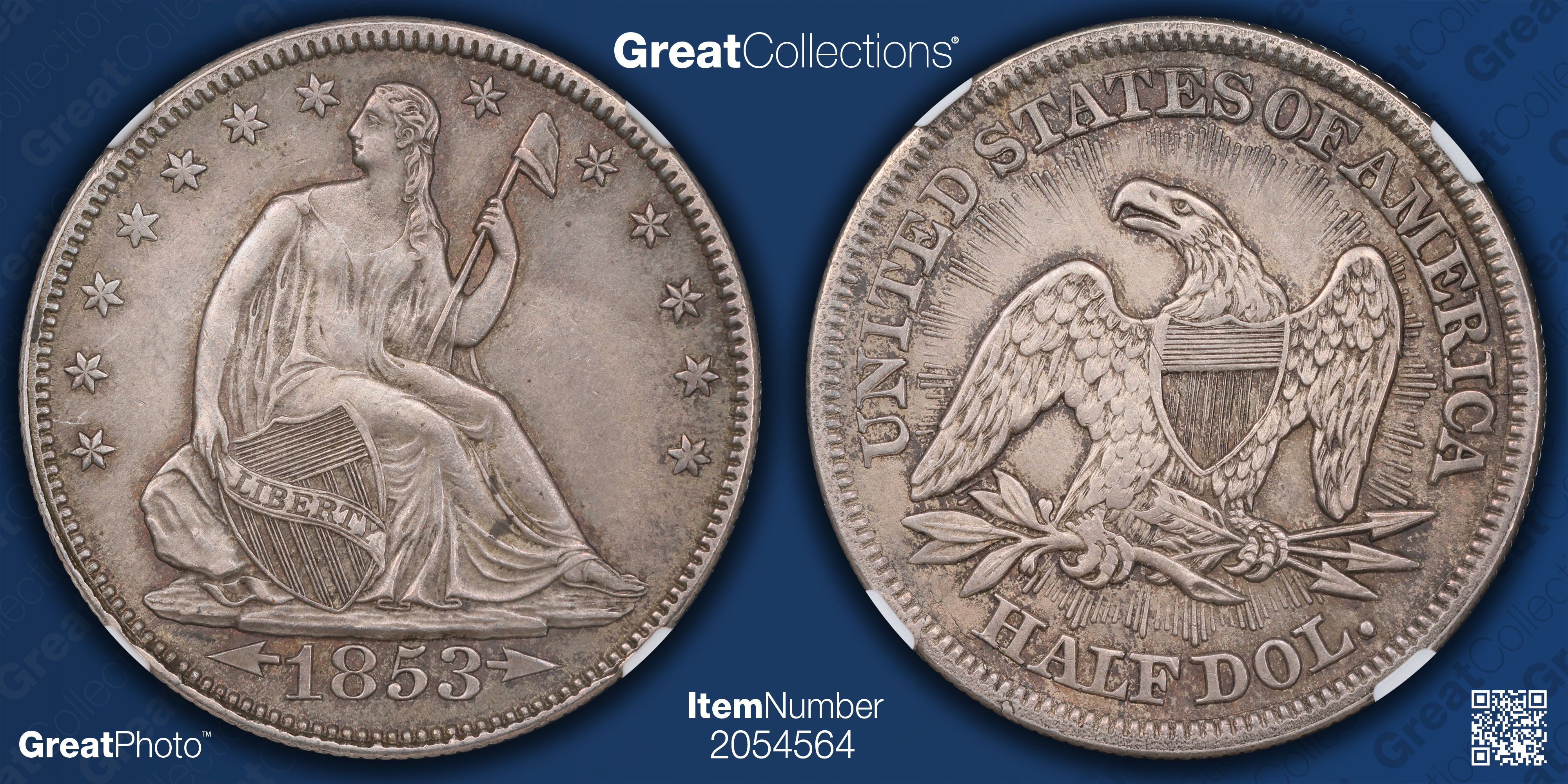 1853 Seated Liberty Half Dollar Arrows and Rays, DDR FS-803 NGC AU