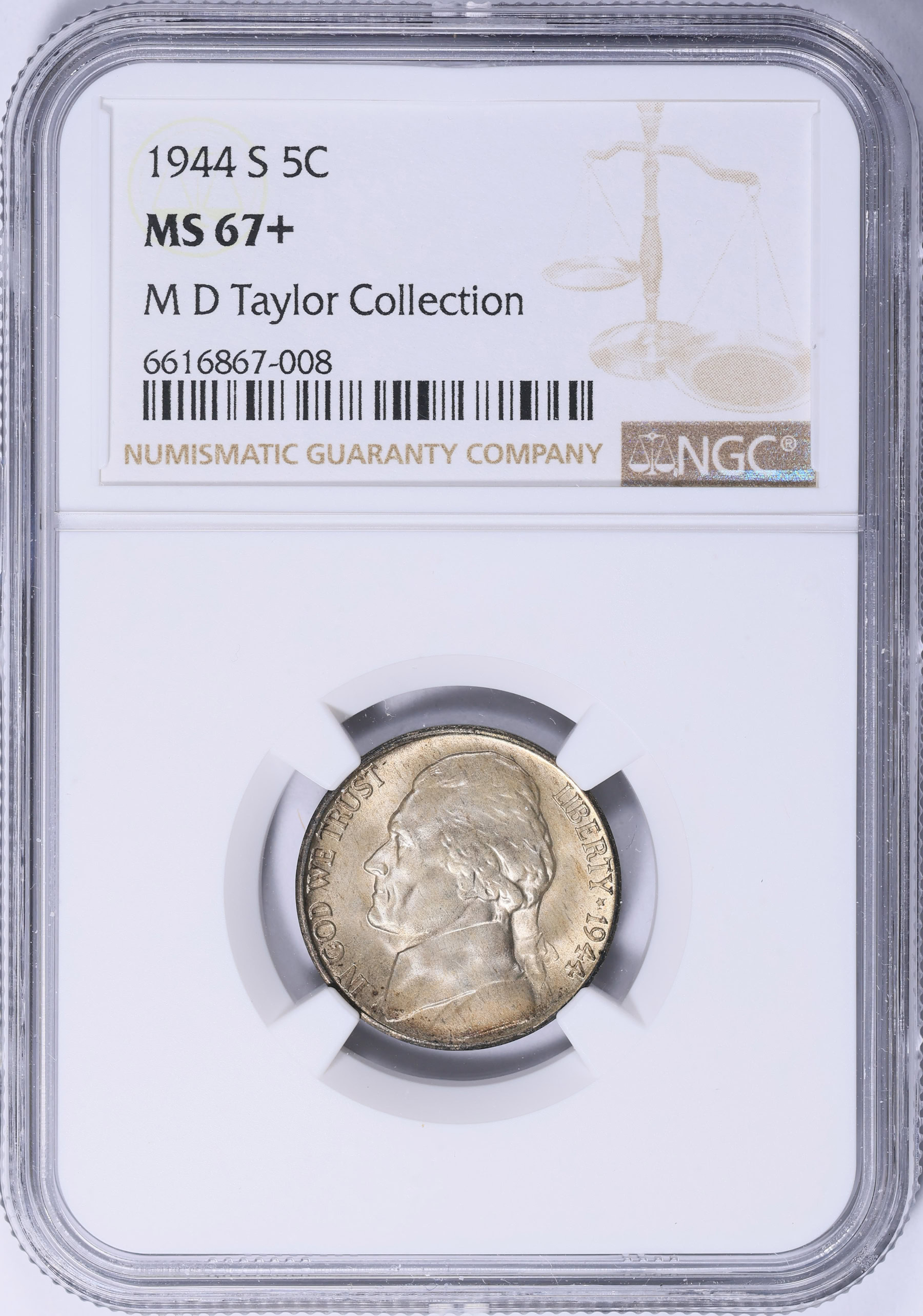 1944-S Jefferson Nickel NGC MS-67+ (M D Taylor Collection) (Item