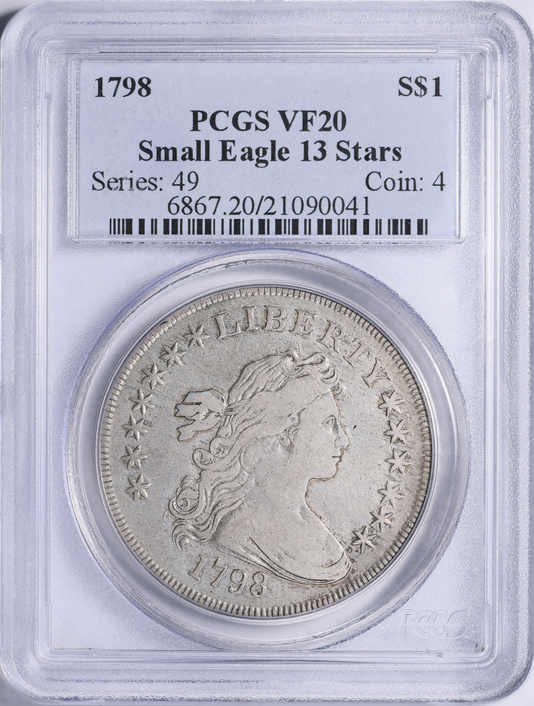 1798 Draped Bust Silver Dollar Small Eagle, 13 Stars PCGS VF-20