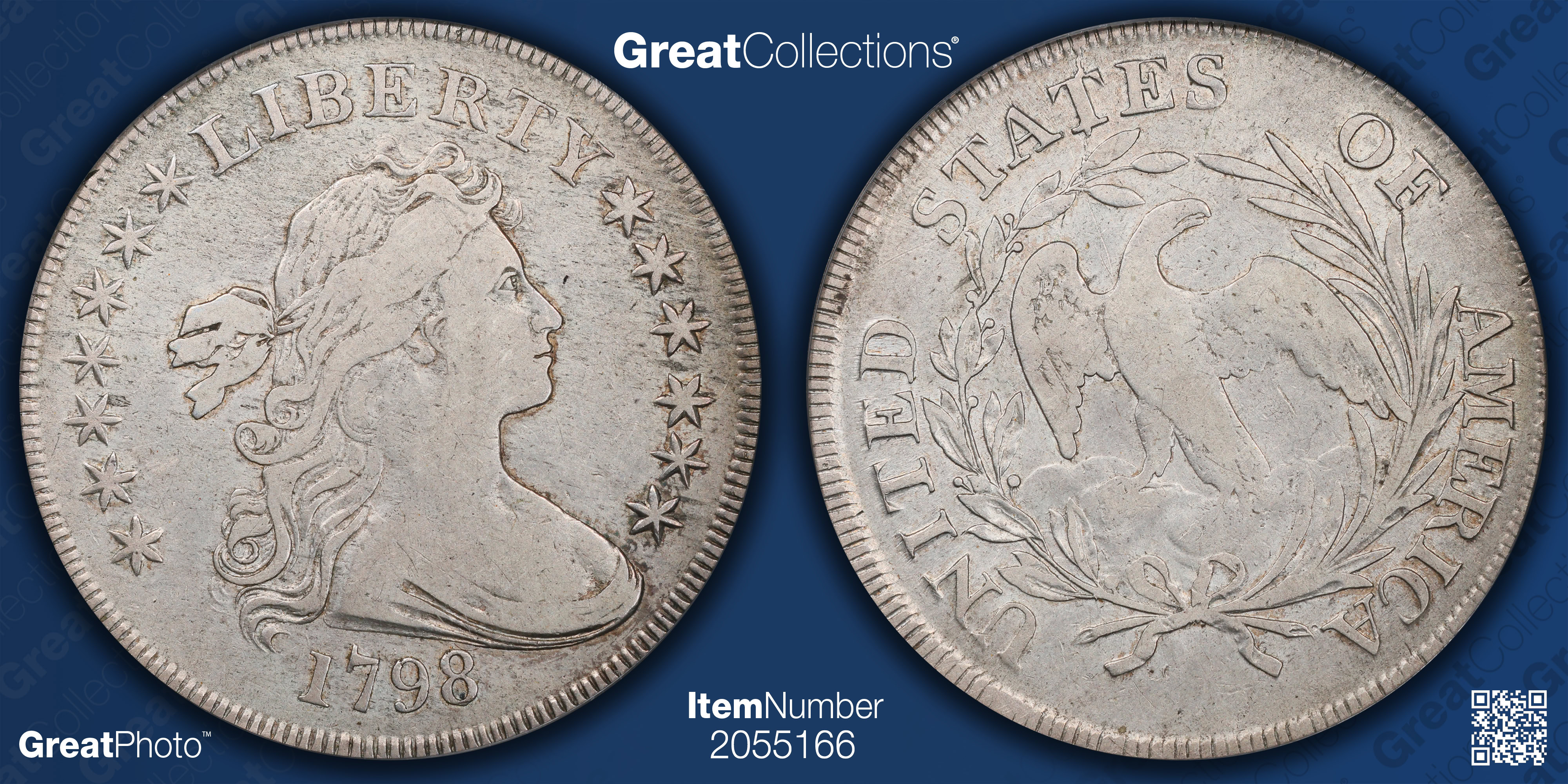 1798 Draped Bust Silver Dollar Small Eagle, 13 Stars PCGS VF-20