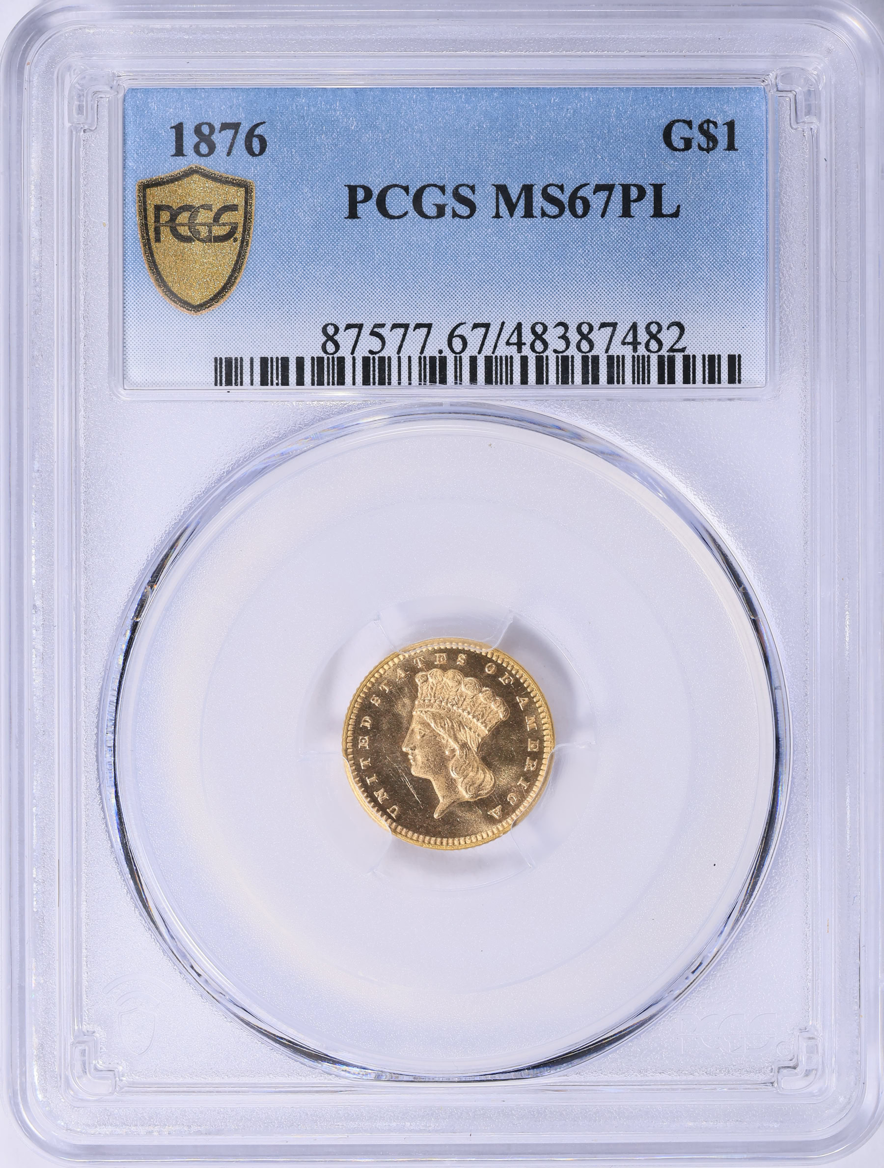 1876 Indian Princess Gold Dollar PCGS MS-67 PL (Item 2055307