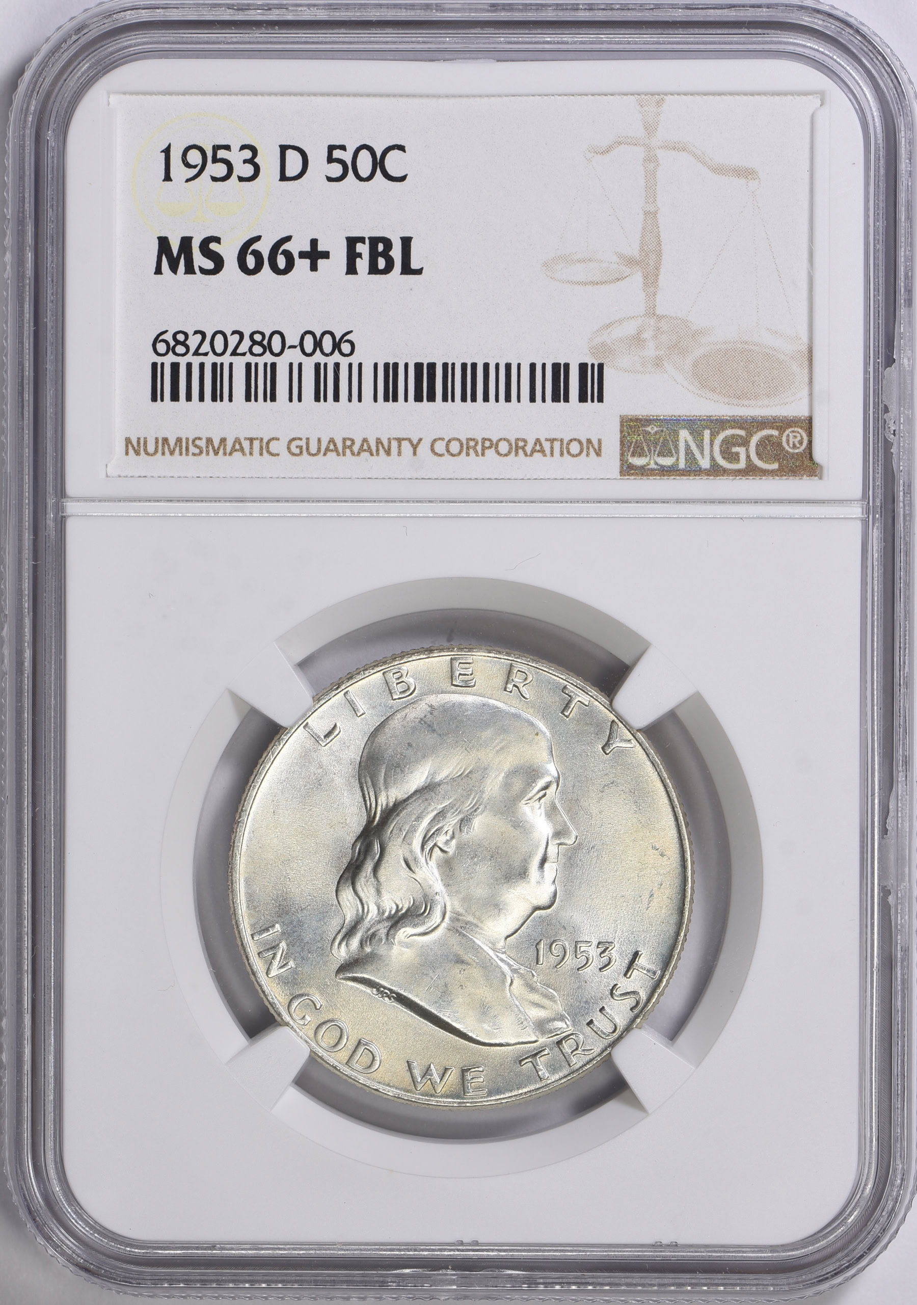 1953-D Franklin Half Dollar NGC MS-66+ FBL (Item 2055455
