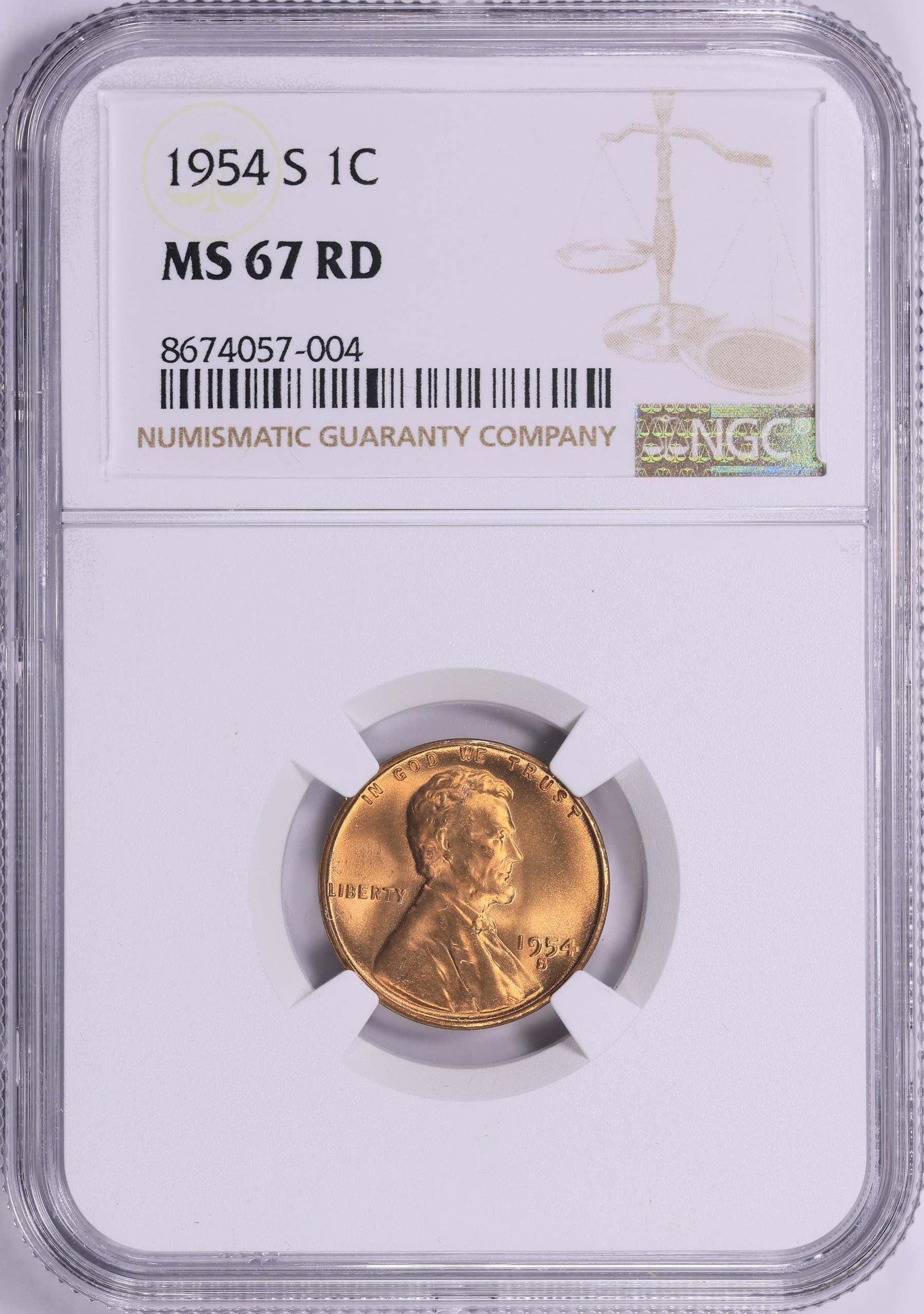 1954-S Lincoln Cent NGC MS-67 RD (Item 2056484) | GreatCollections