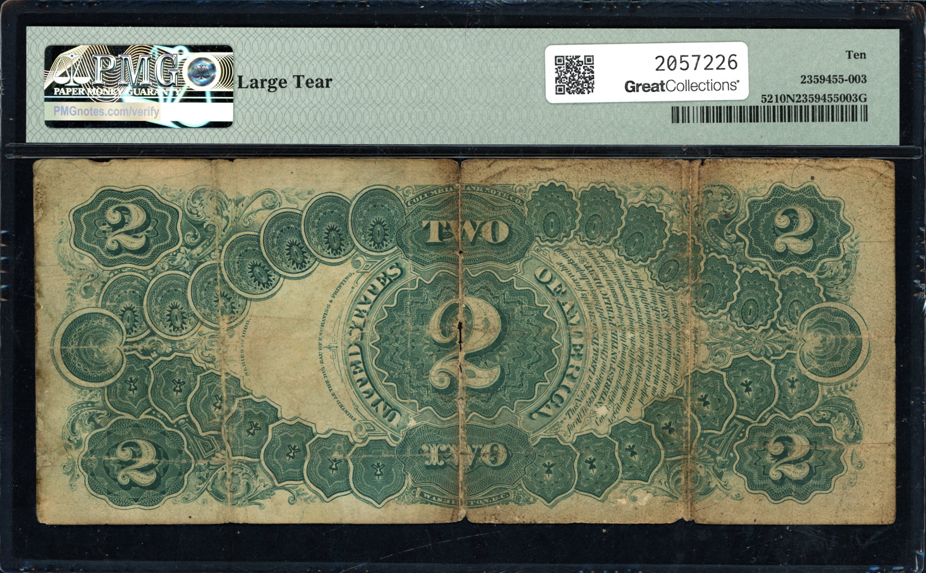 Fr. 52 1880 $2 Legal Tender Note Bruce / Wyman PMG Very Good 10