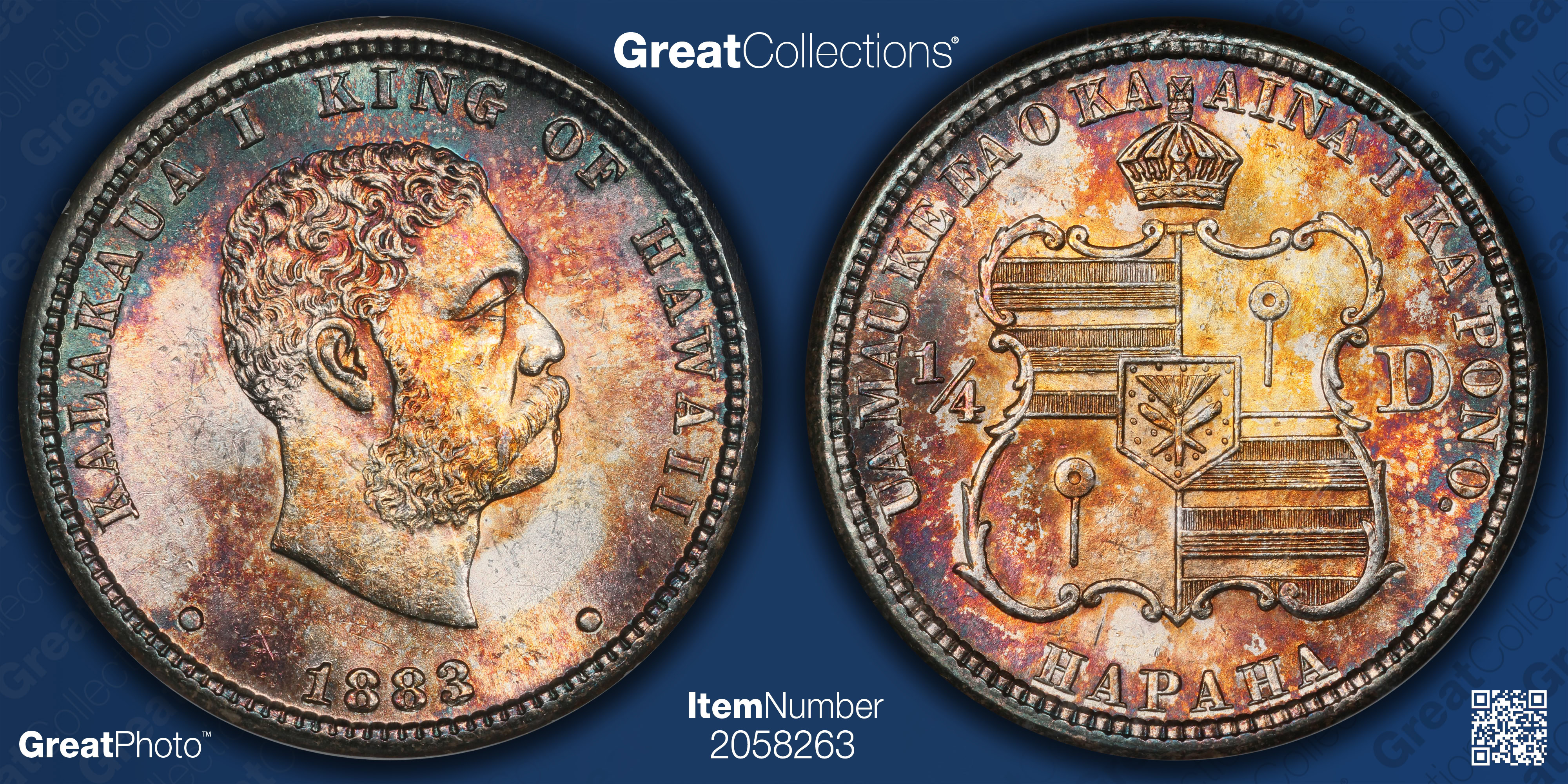 1883 Hawaii Quarter NGC AU-58 (CAC Green) OH (Toned) (Item 2058263