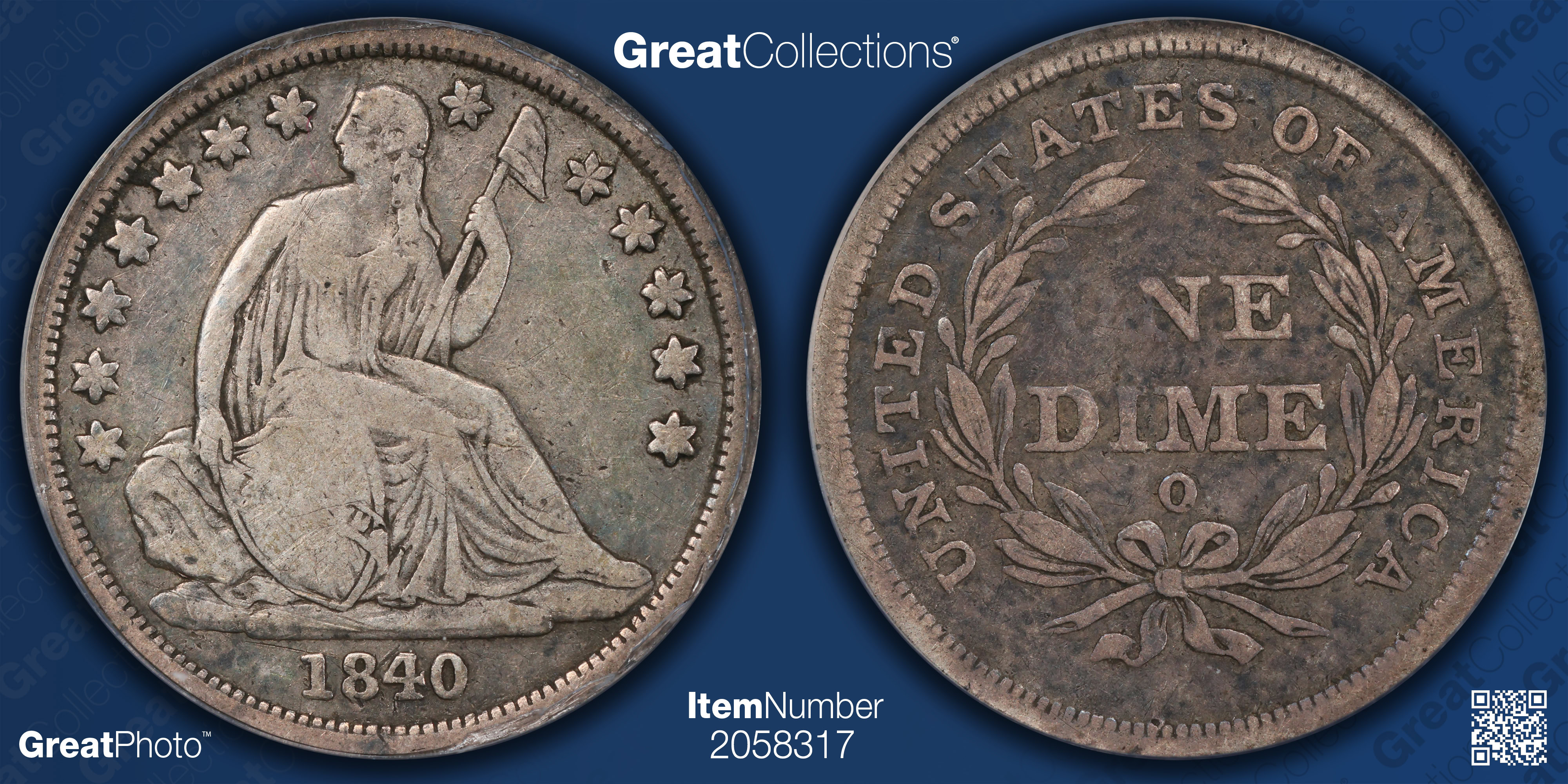 1840-O Seated Liberty Dime ANACS VG-08 (Item 2058317