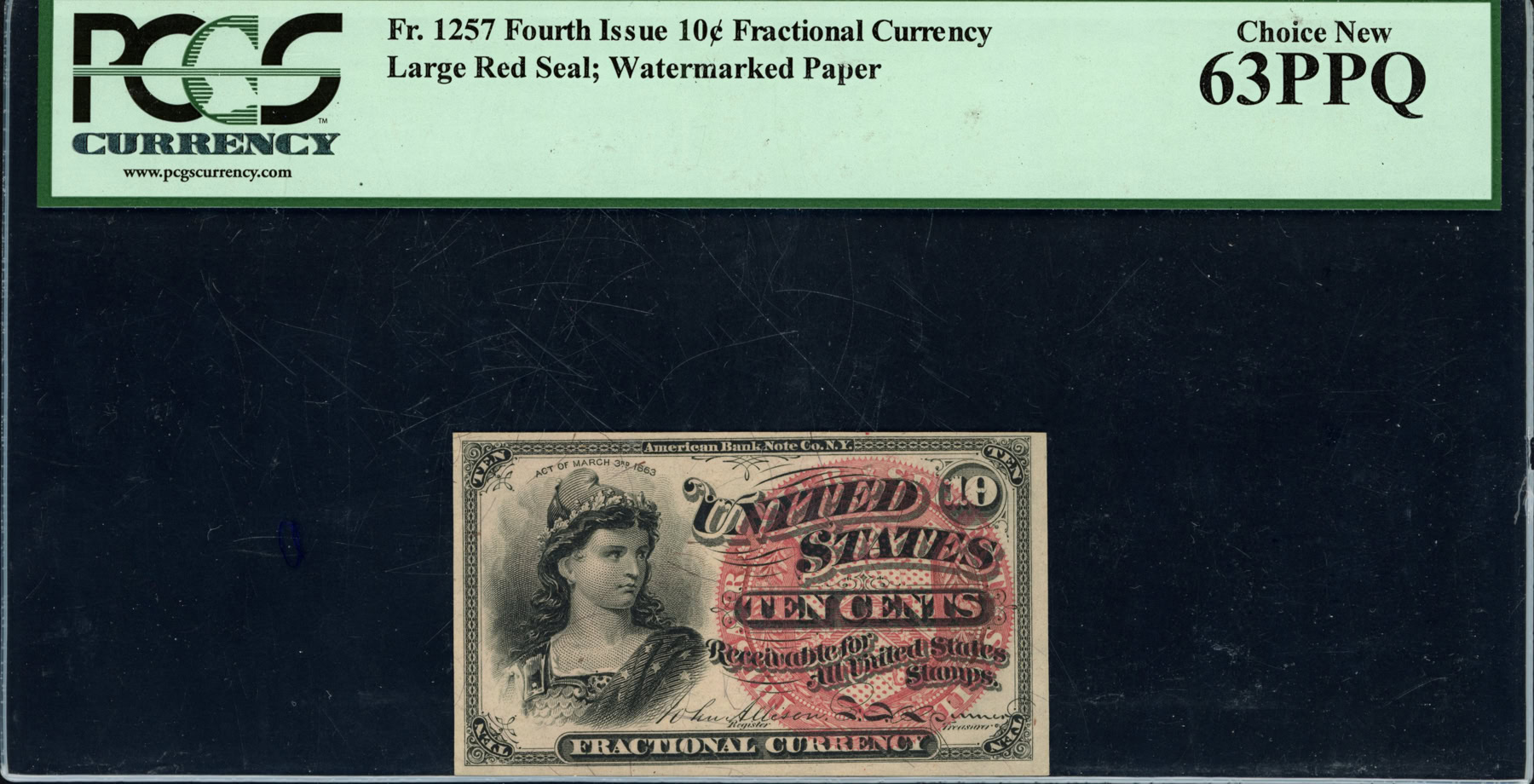 Fr. 1257 Fourth Issue 10 Cents Fractional Currency Note Allison ...