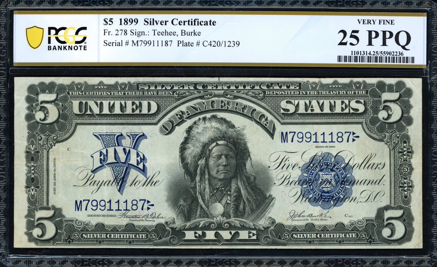 Fr. 278 1899 $5 Silver Certificate Note Teehee / Burke PCGS Banknote ...