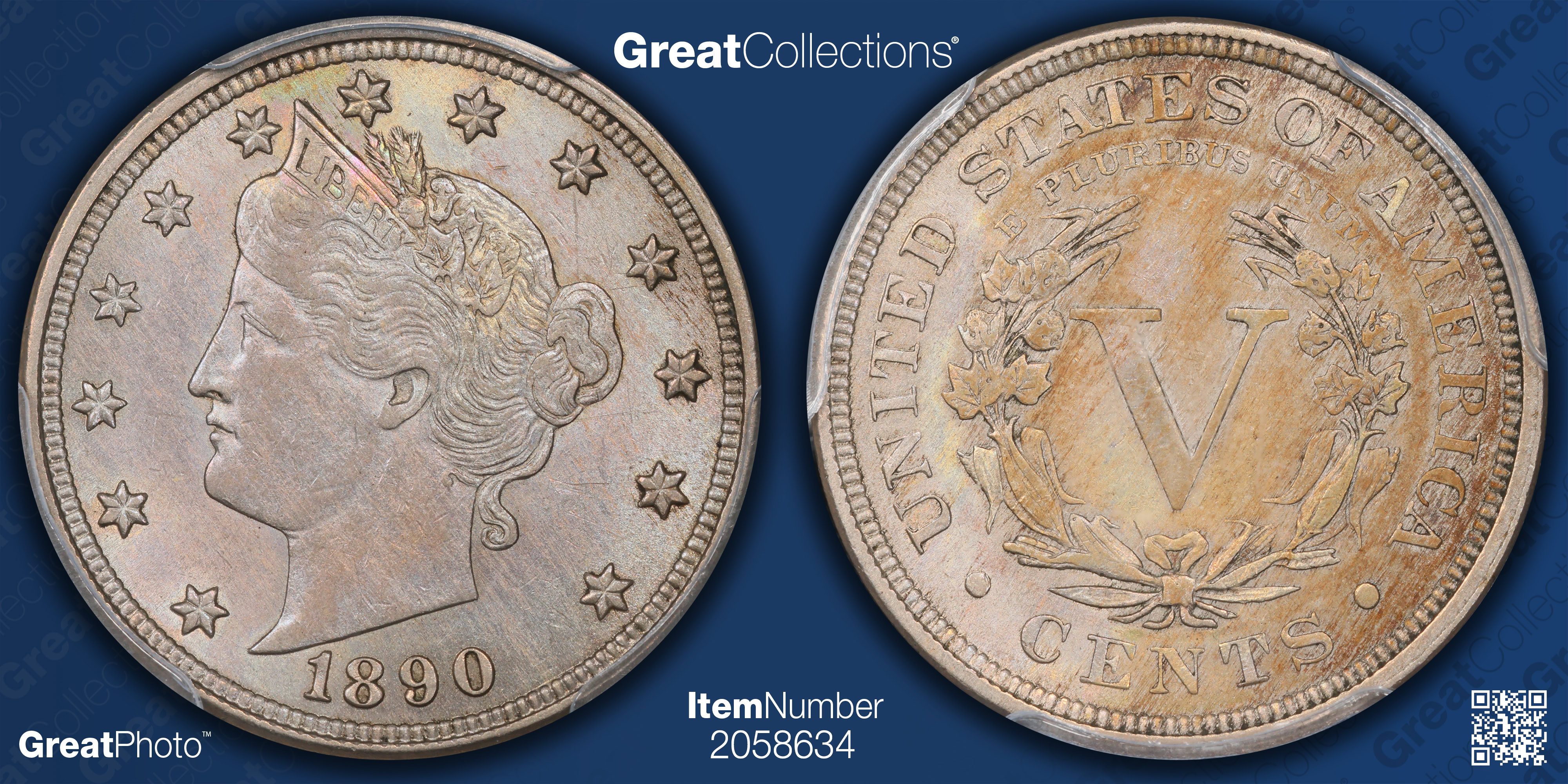 1890 Liberty Nickel PCGS AU-58 (CAC Green) (Toned) (Item 2058634