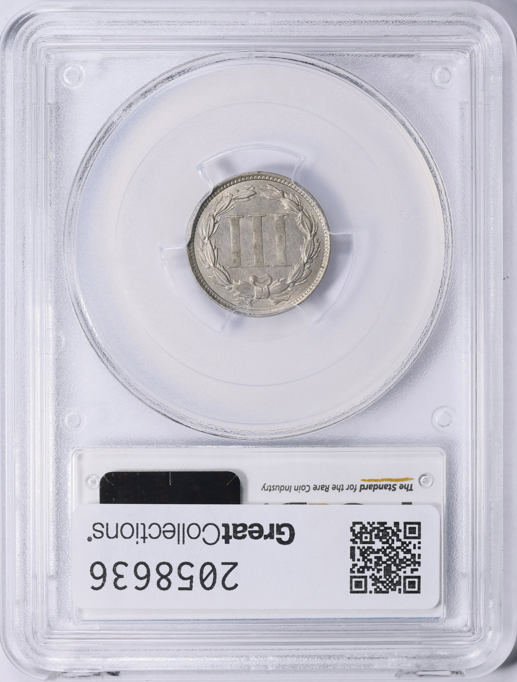 1873 Nickel Three-Cent Piece Closed 3 PCGS AU-58 (CAC Green