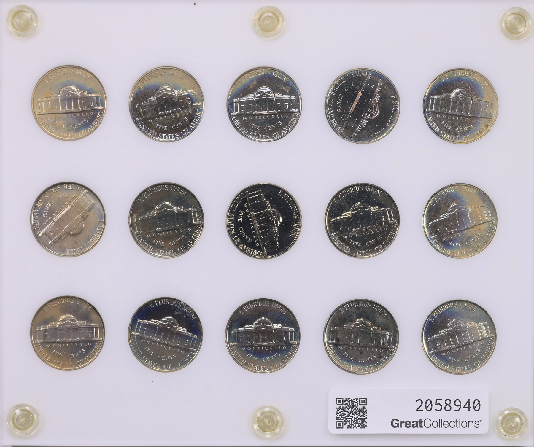 1950-64 Jefferson Nickel Proof Set Uncertified in Plastic Display