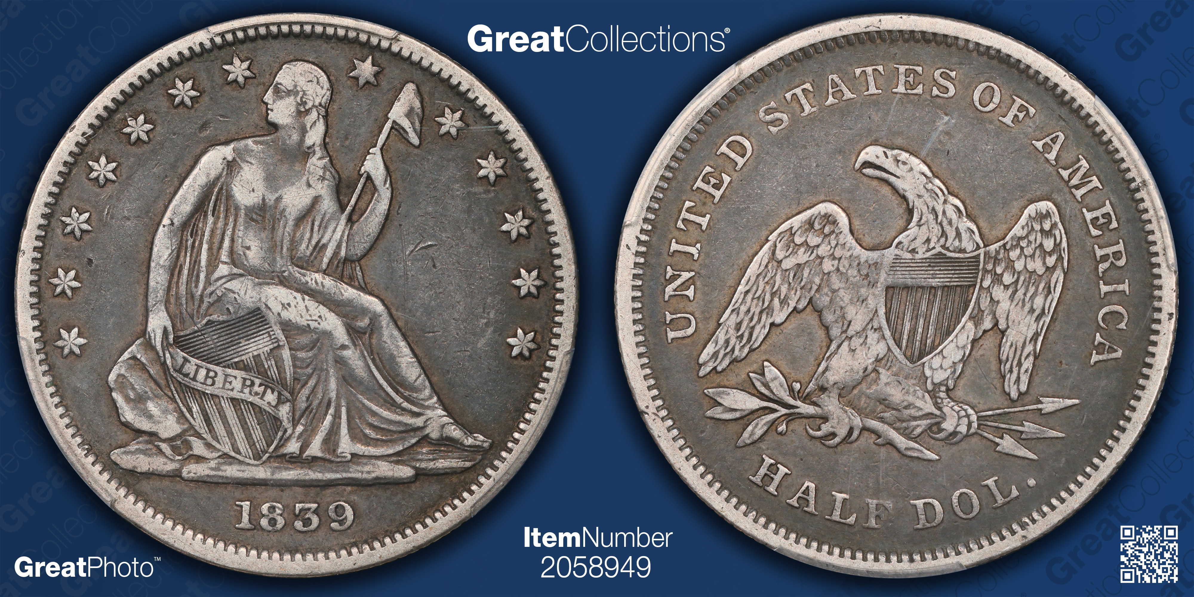 1839 Seated Liberty Half Dollar Drapery PCGS VF-25 (Item 2058949
