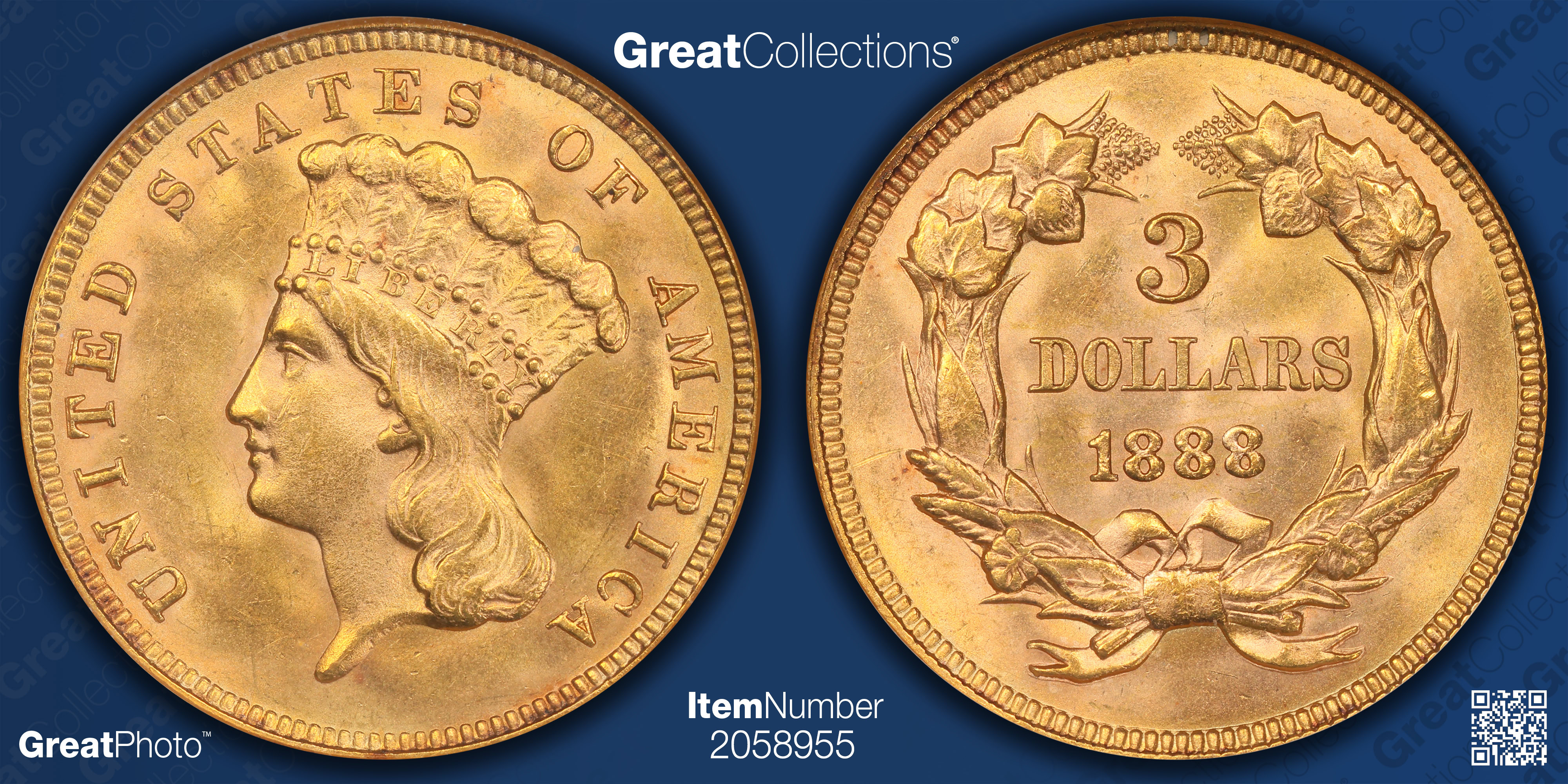 1888 Three-Dollar Gold Piece NGC MS-63 (Item 2058955