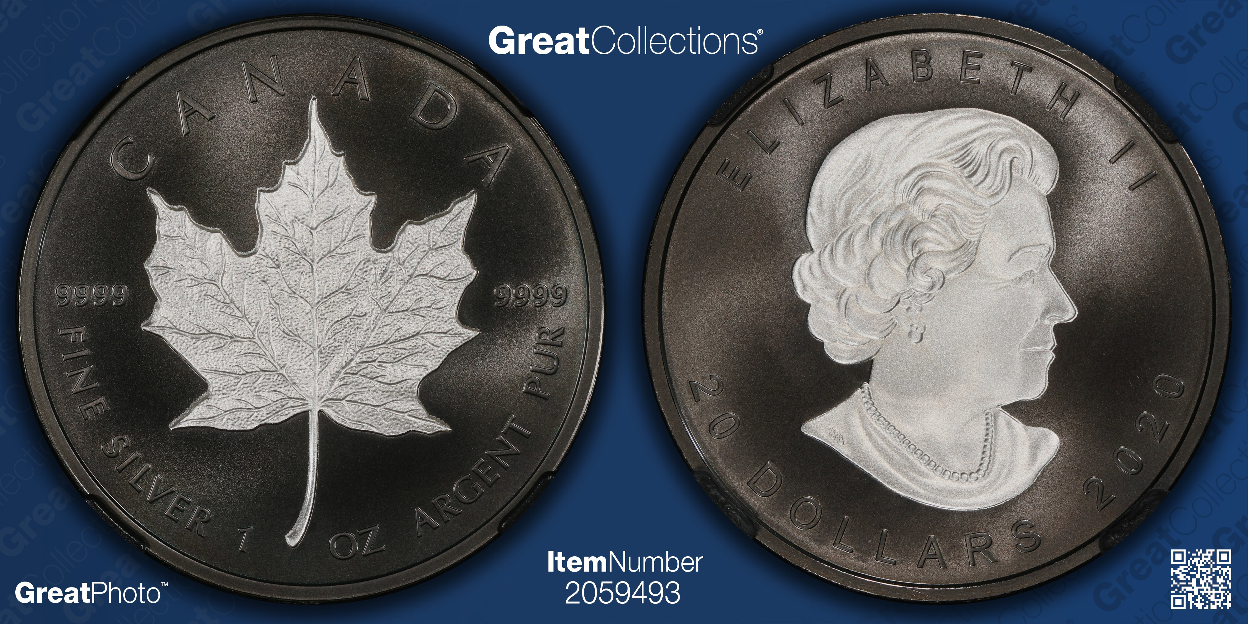 Canada 2020 Silver $20 Maple Leaf Incuse Design Rhodium Plated