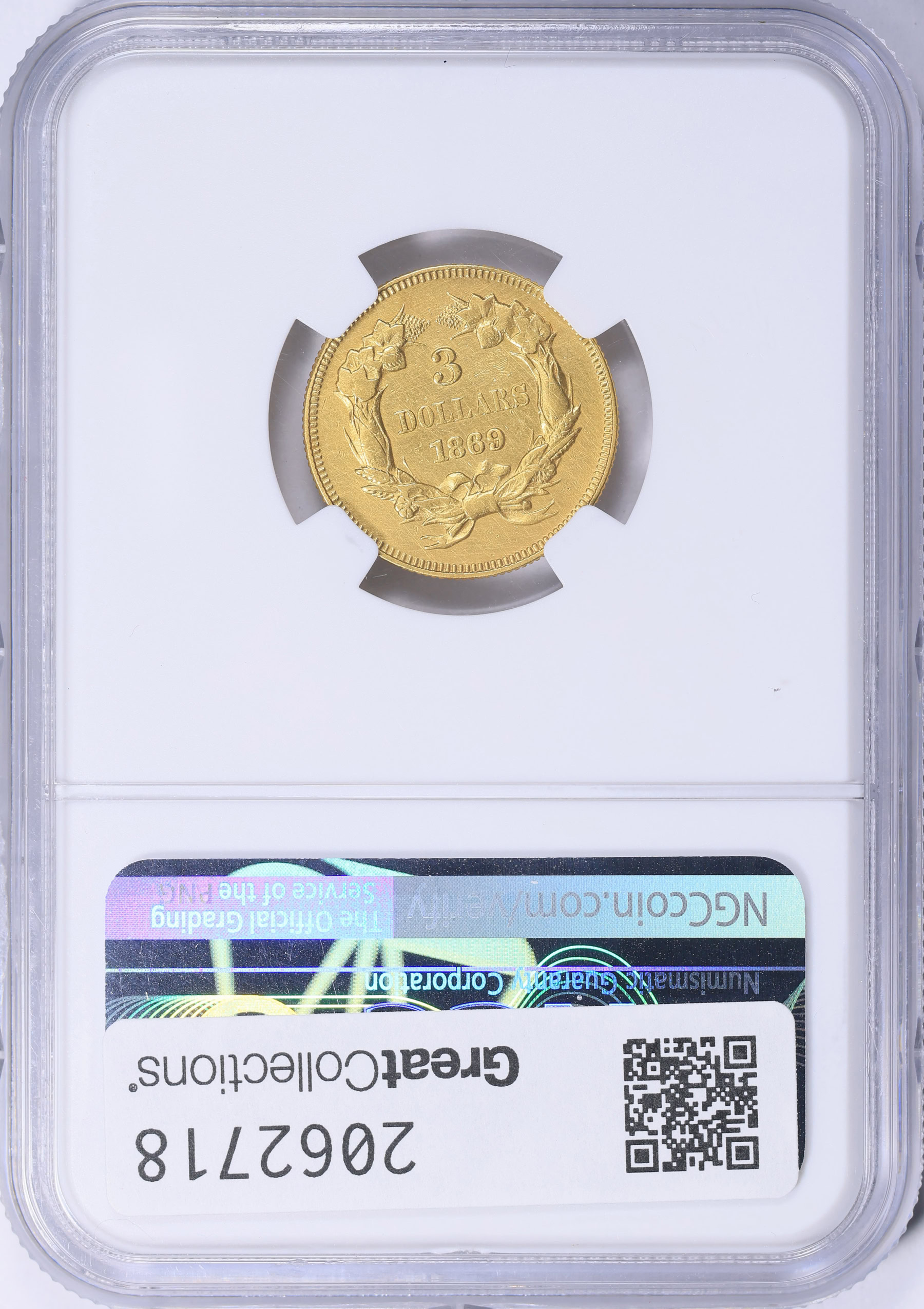 1869 Three-Dollar Gold Piece NGC AU Details (Item 2062718