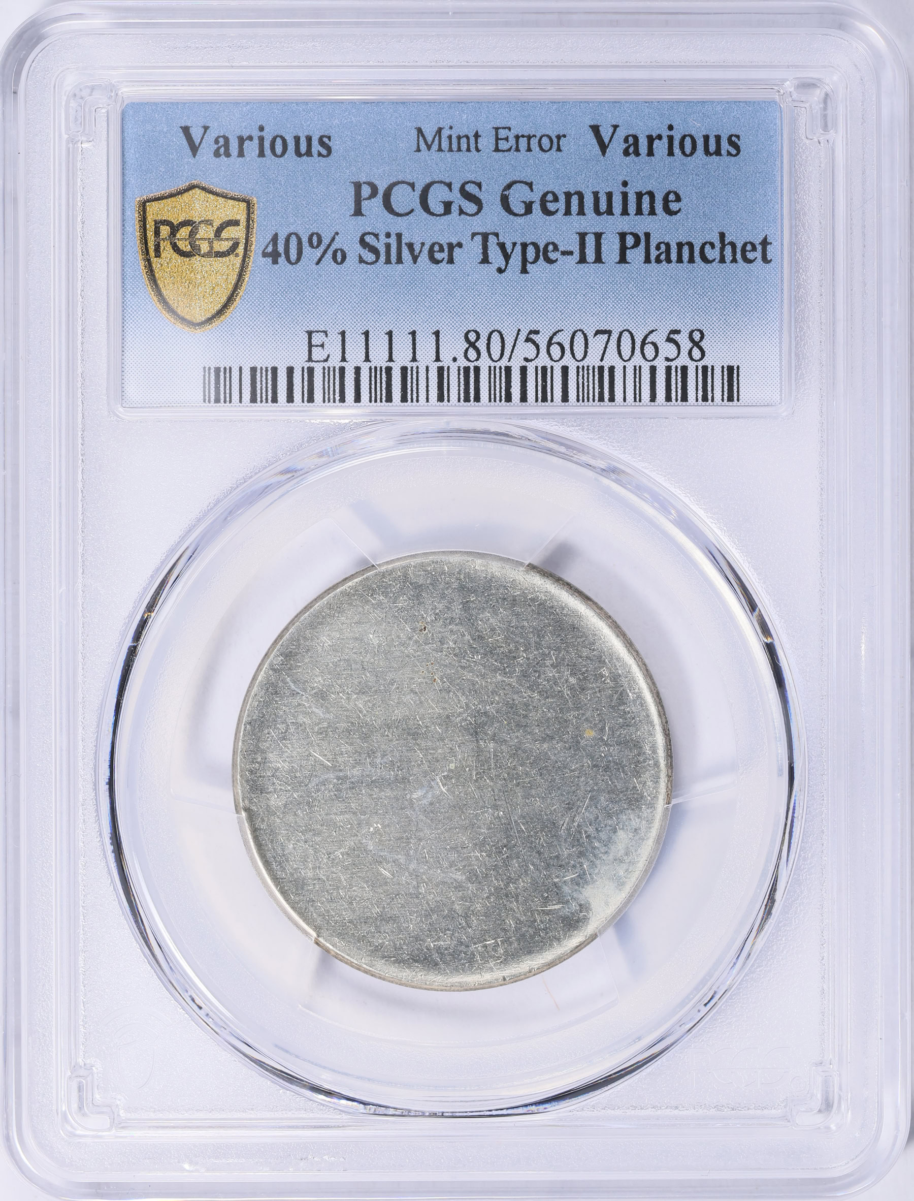Pcgs Dimensions Mint Error ND 40% Silver Type II Half Dollar Size Blank Planchet PCGS ...