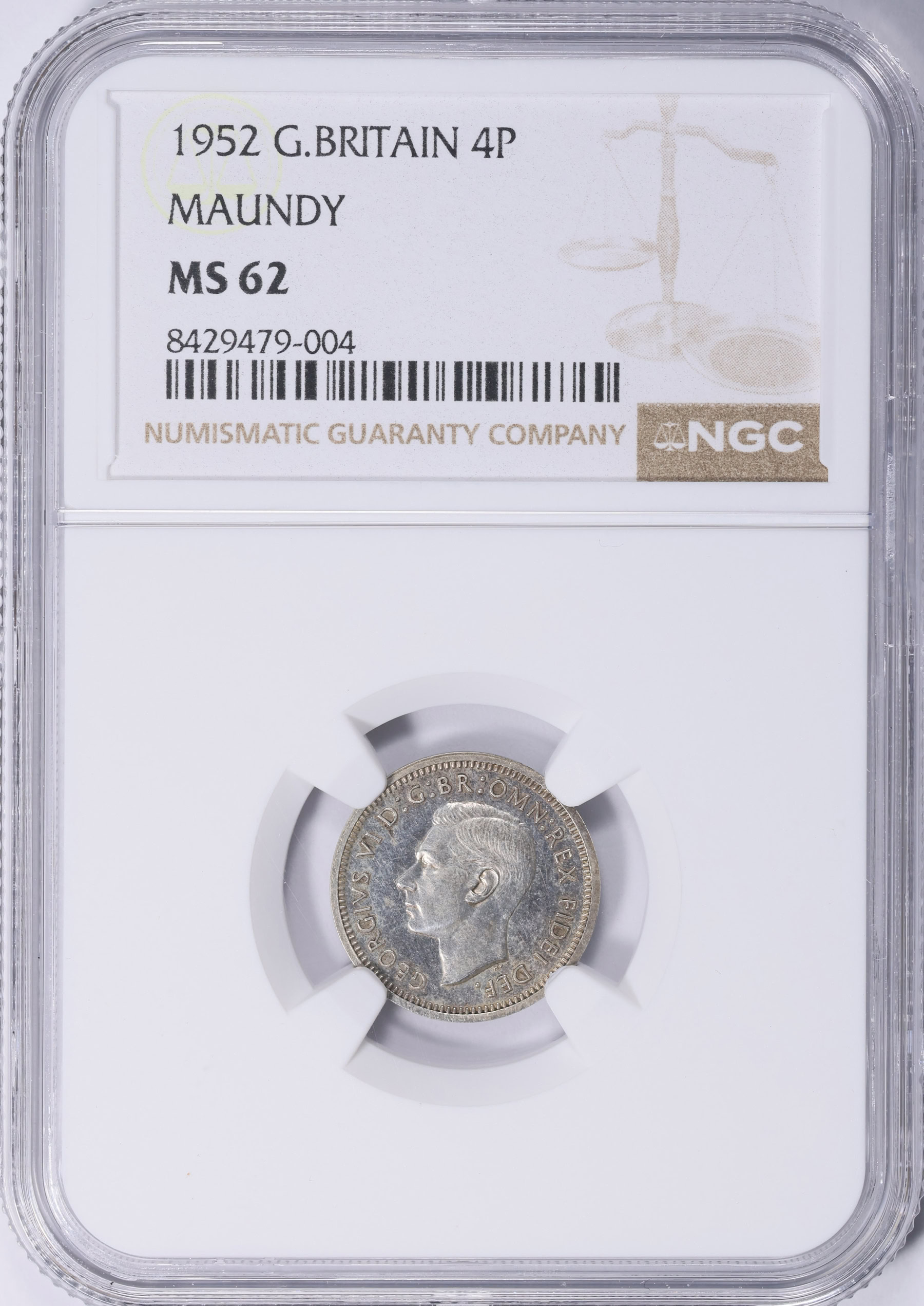 Great Britain 1952 Silver Maundy 4 Pence KM-874 NGC MS-62 (Item